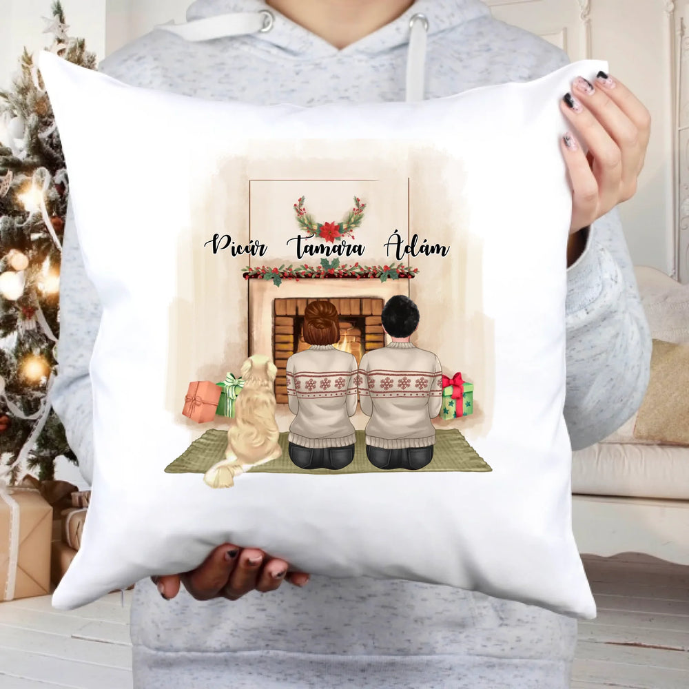 Kutyás karácsonyi párna pároknak egy kutyával