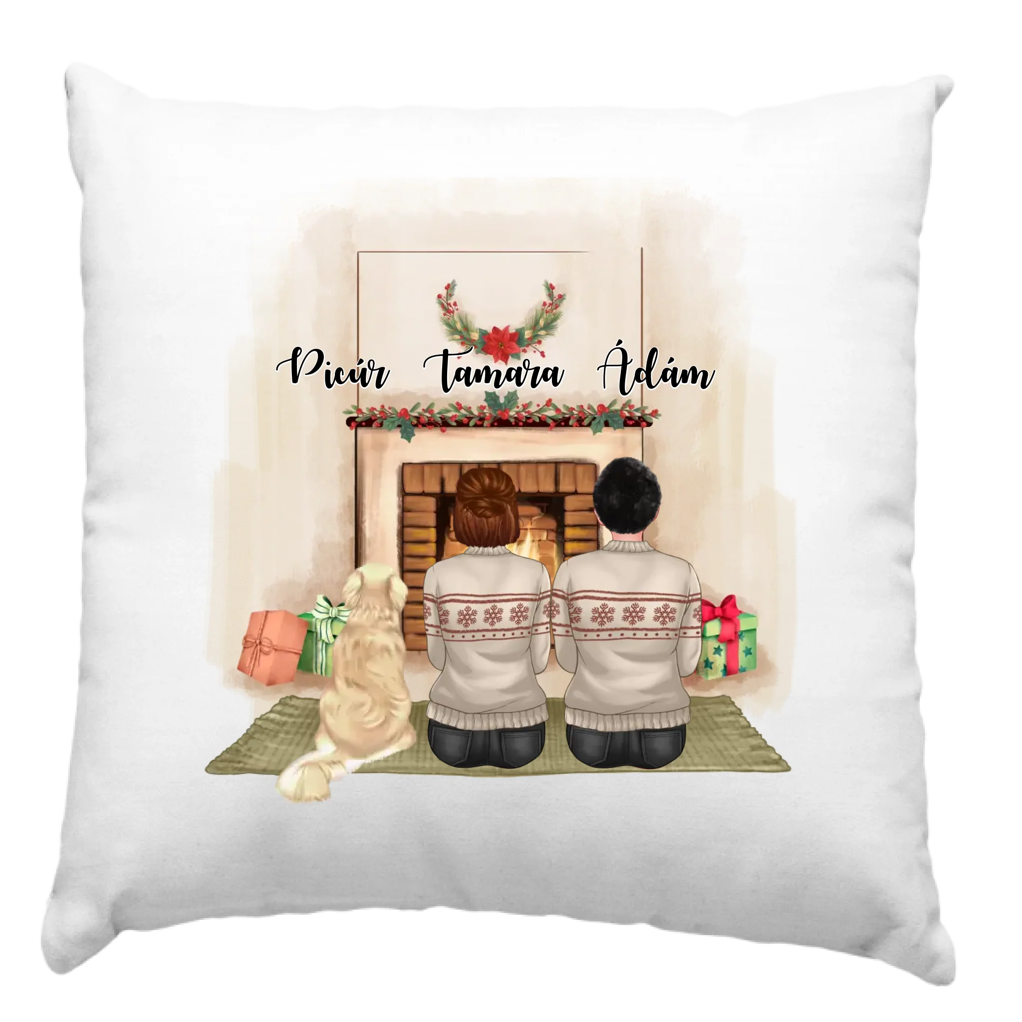 Kutyás karácsonyi párna pároknak egy kutyával