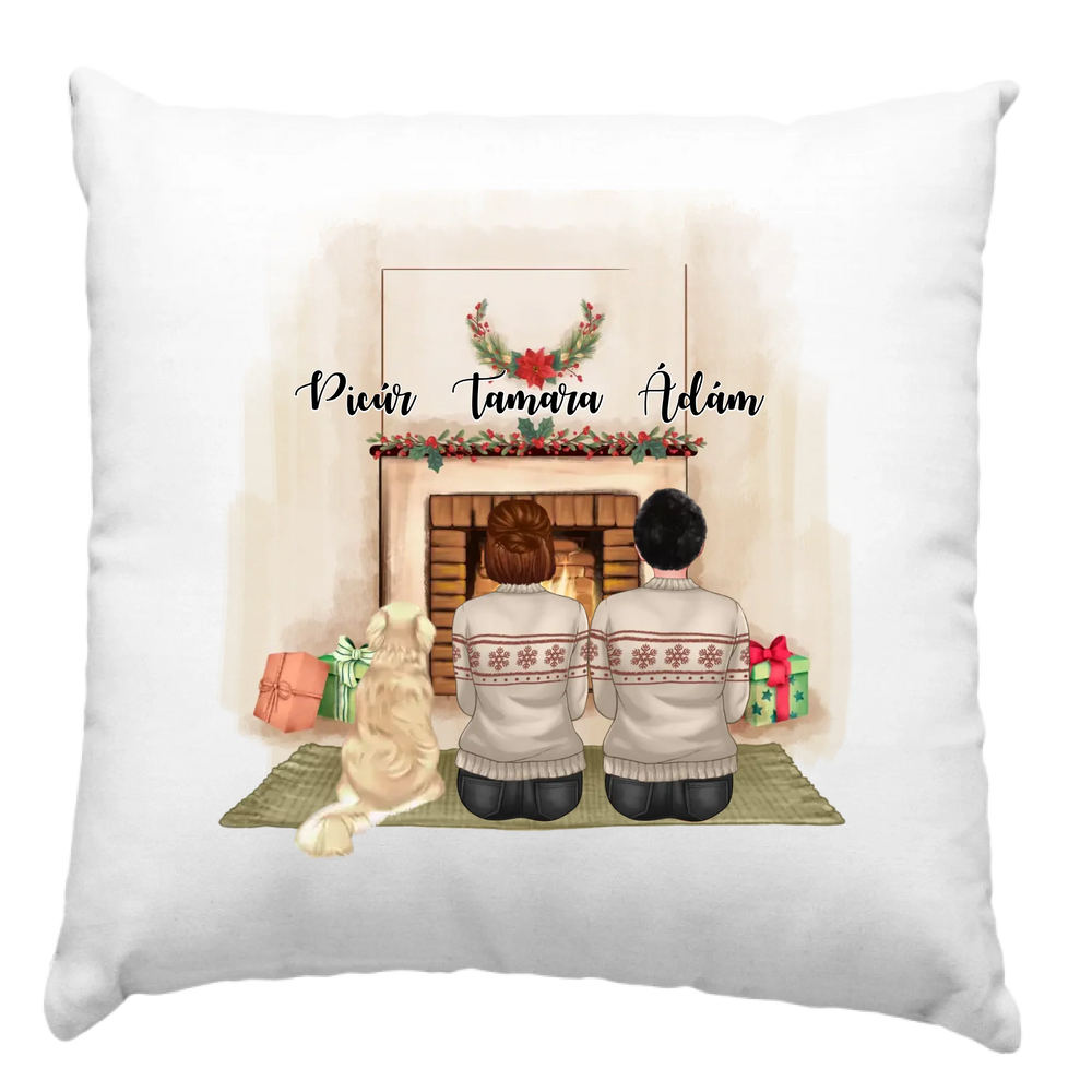 Kutyás karácsonyi párna pároknak egy kutyával