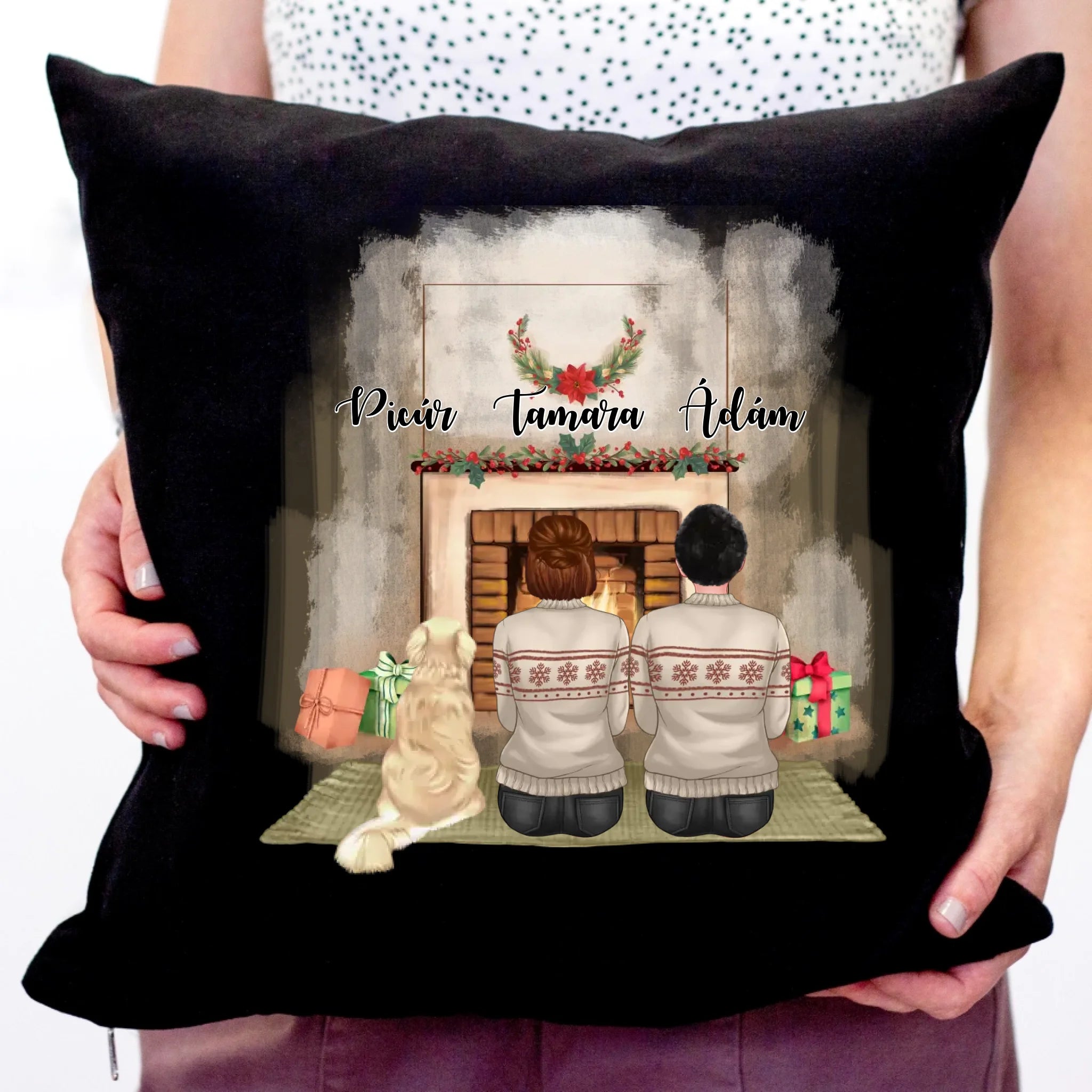 Kutyás karácsonyi párna pároknak egy kutyával
