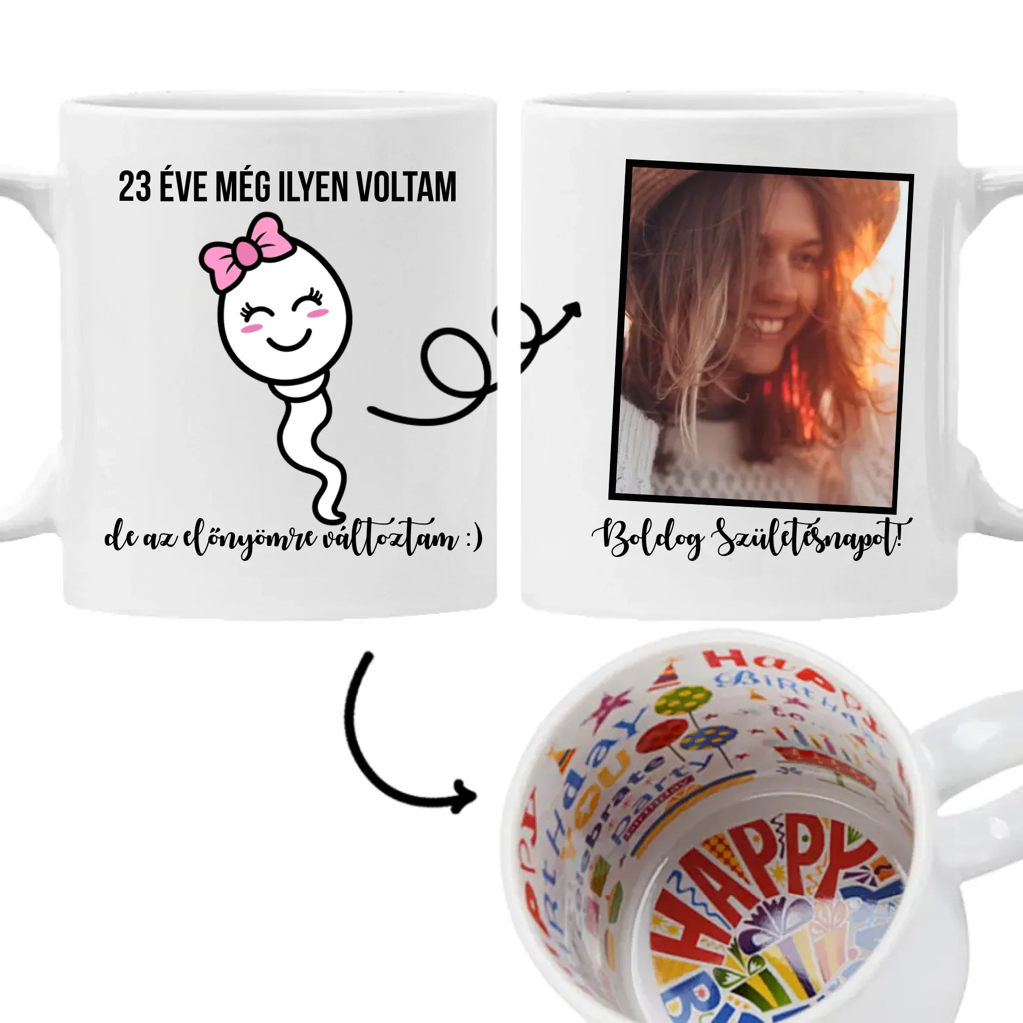 Előnyömre változtam egyedi képes vicces szülinapi bögre
