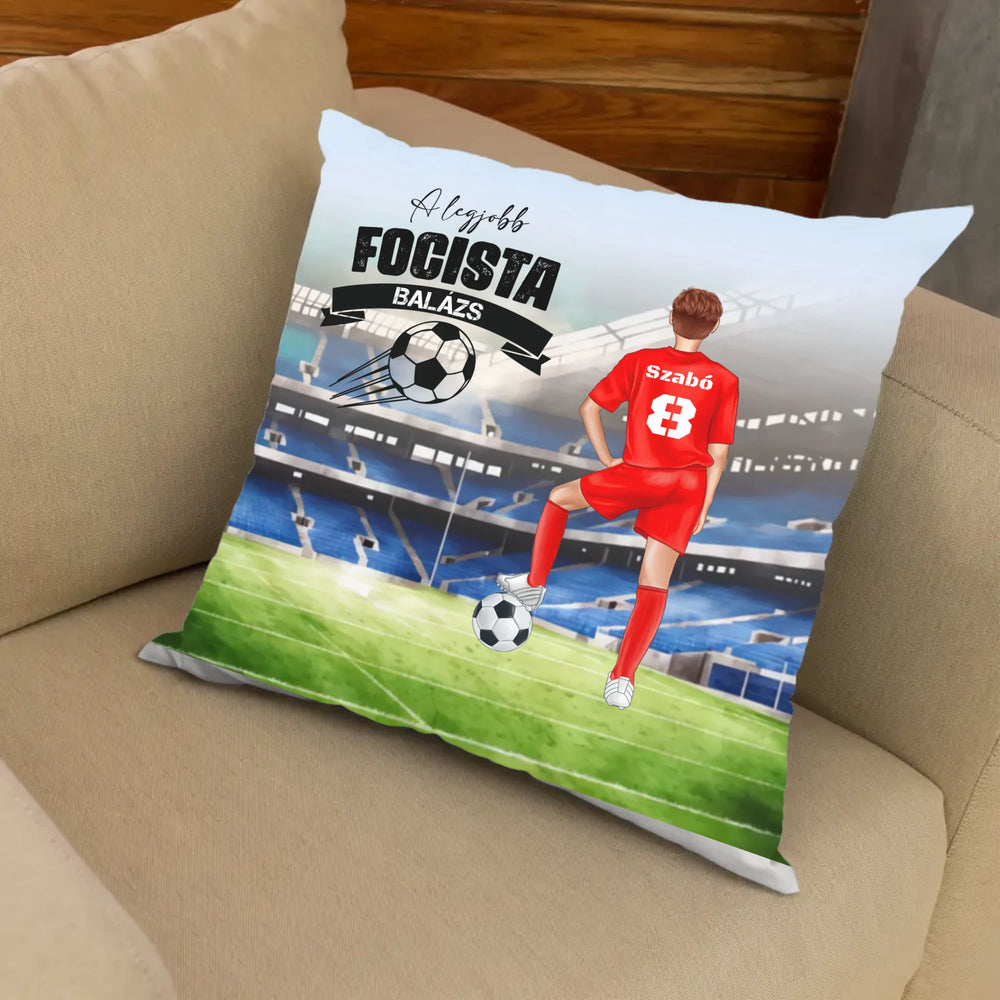 Fiú focista szerkeszthető karakteres telinyomatos FullPrint párna