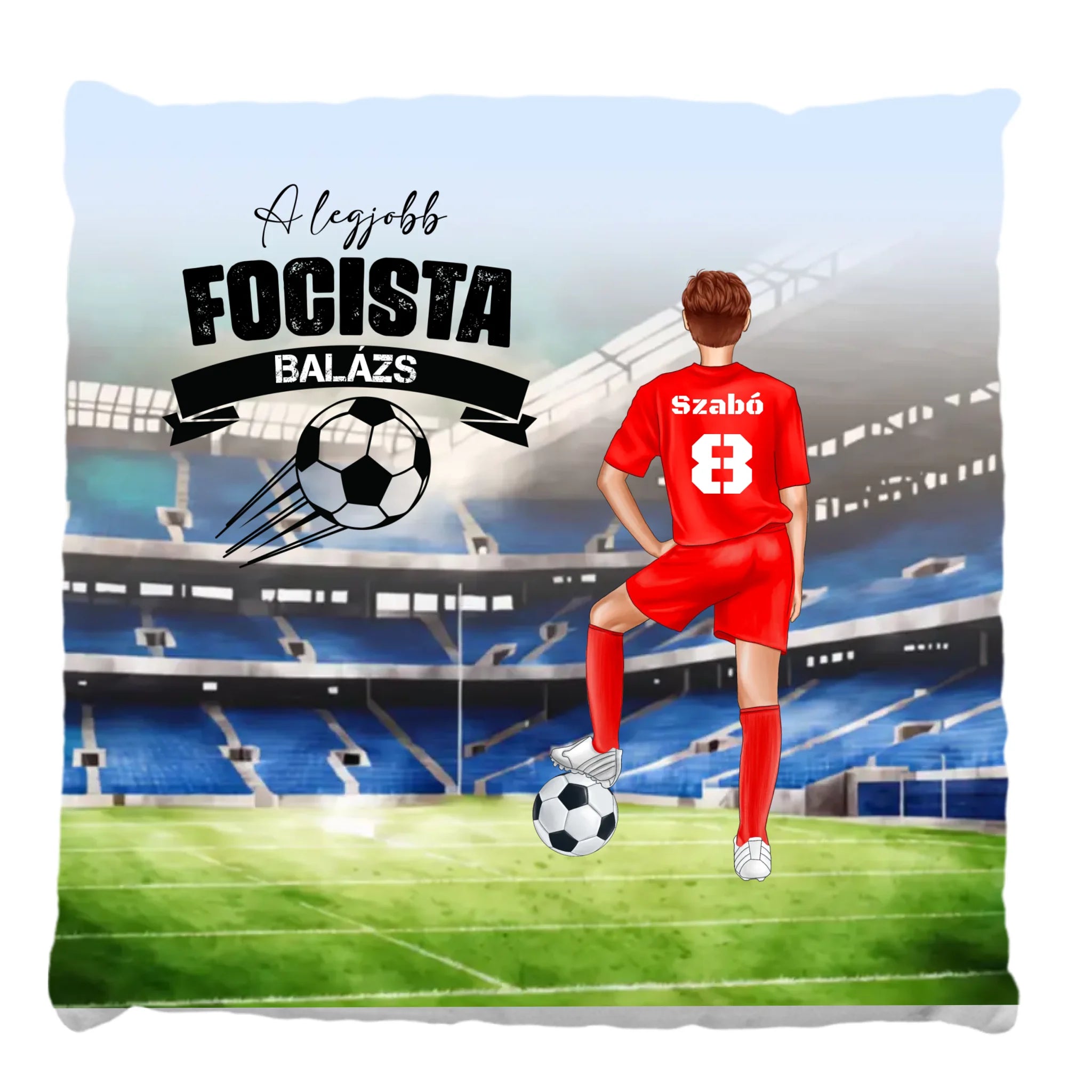 Fiú focista szerkeszthető karakteres telinyomatos FullPrint párna