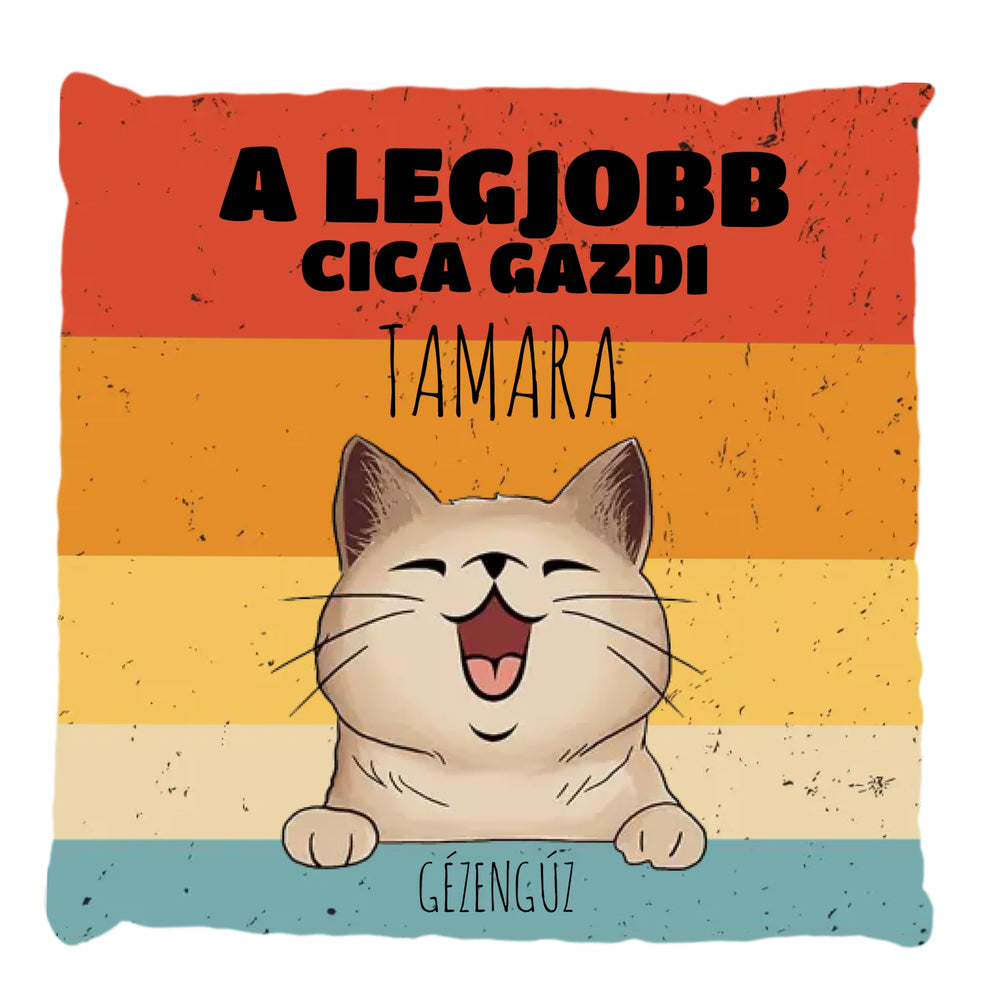 Legjobb cicagazdi telinyomatos FullPrint párna egyedi névvel