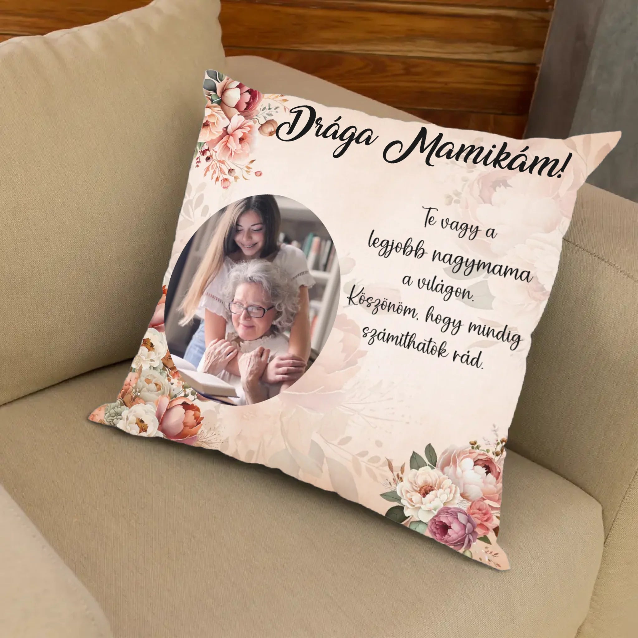 Egyedi fényképes telinyomatos Fullprint párna Nagymamáknak