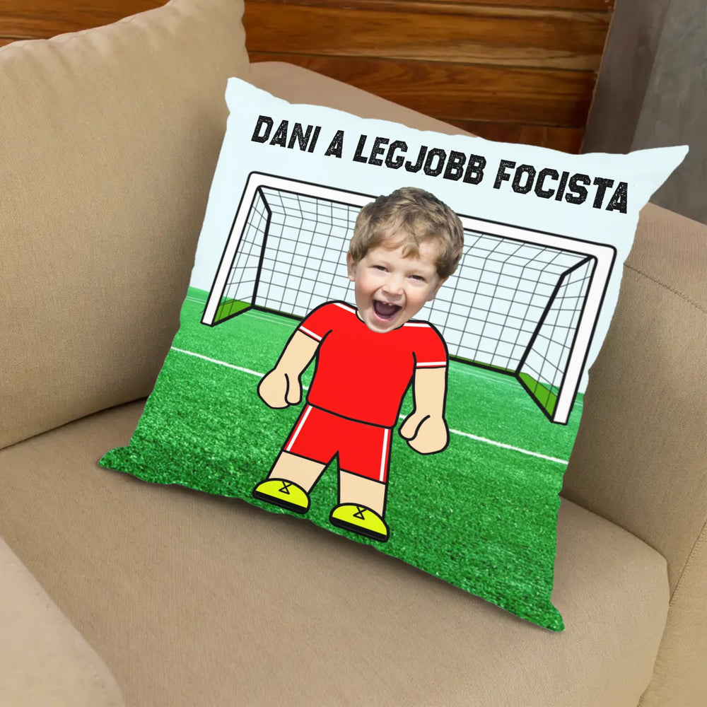 Egyedi fényképes focista figurás párna 