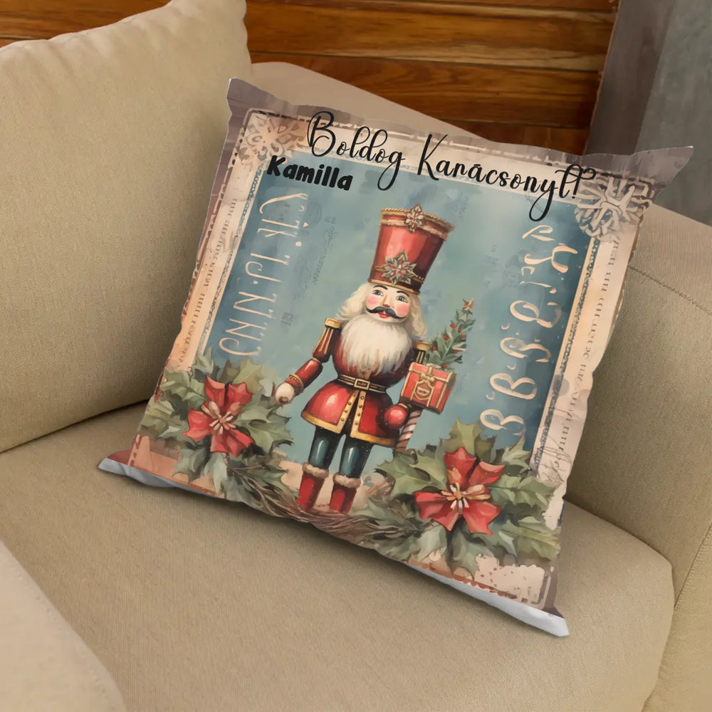 Egyedi neves karácsonyi diótörő mintás FullPrint párna