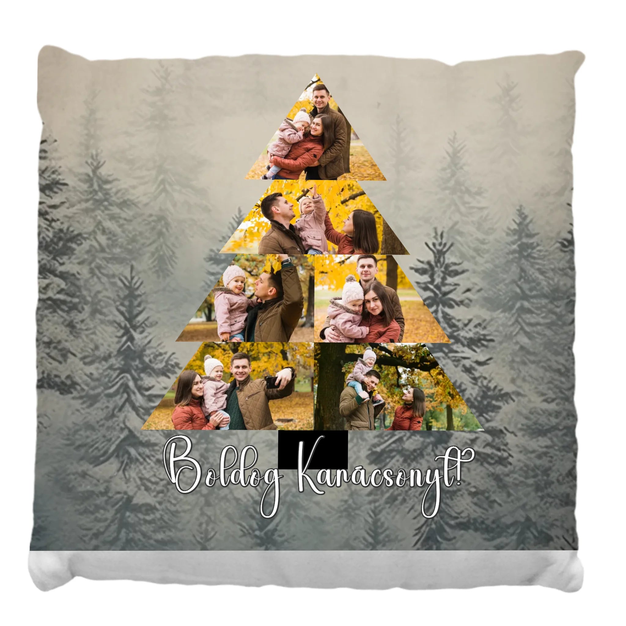 Karácsonyi fenyő alakú 6 fényképes FullPrint ajándék párna