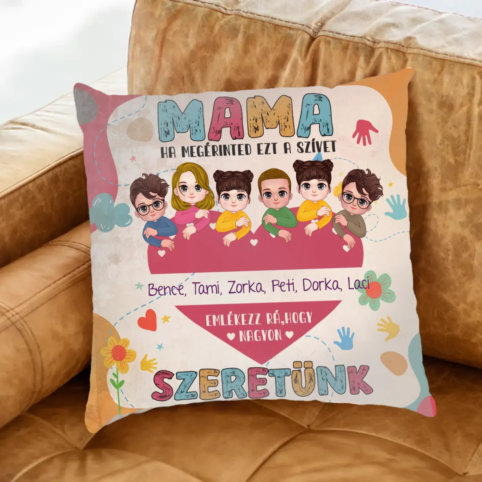 Személyre szabható Anyák napi párna - Mama nagyon szeretünk