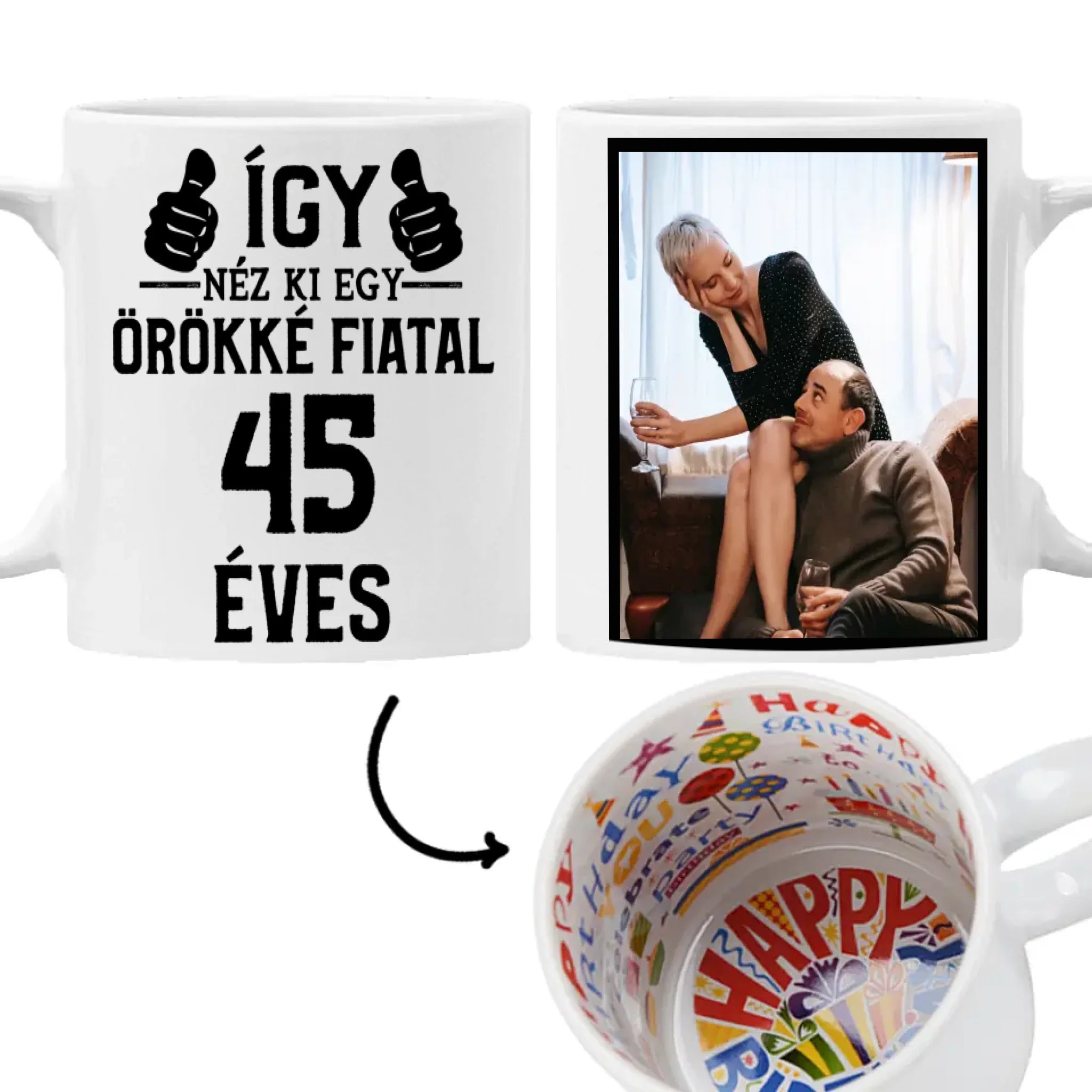 Örökké fiatal 45 éves szülinapi ajándék bögre
