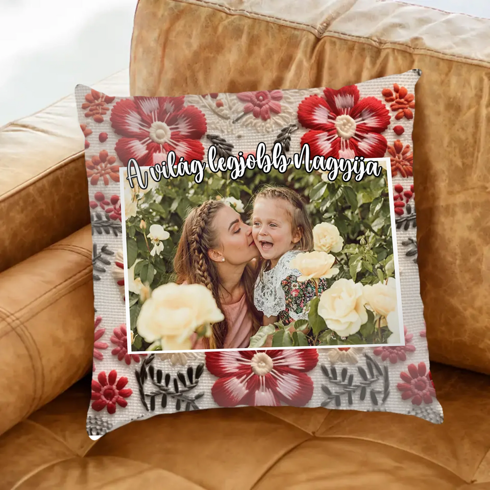 Hímzett hatású virágos egyedi képes telinyomatos Fullprint párna