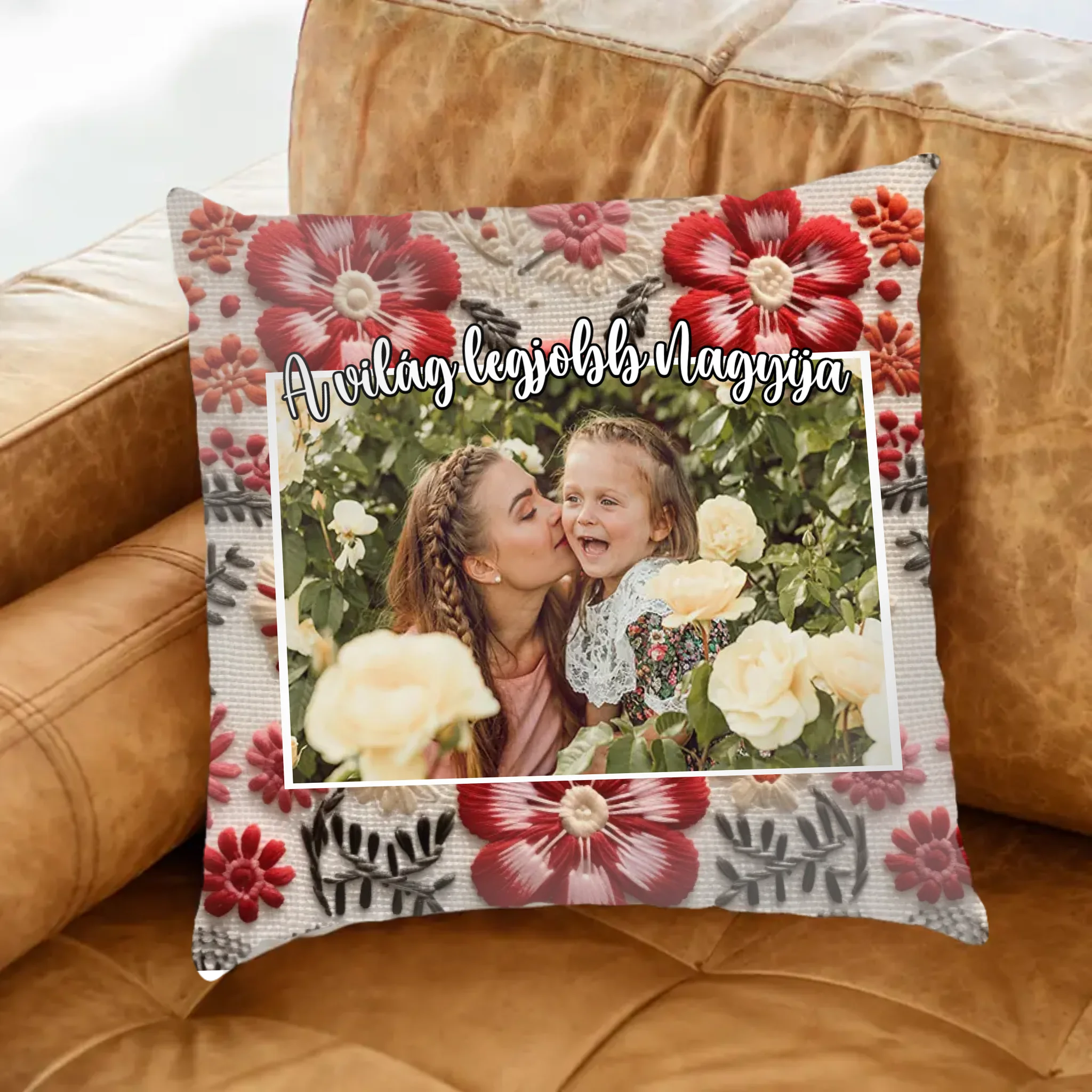Hímzett hatású virágos egyedi képes telinyomatos Fullprint párna