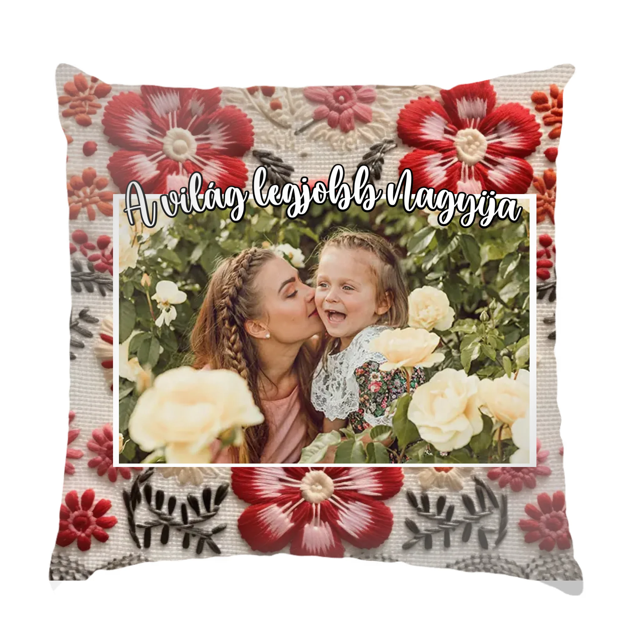 Hímzett hatású virágos egyedi képes telinyomatos Fullprint párna