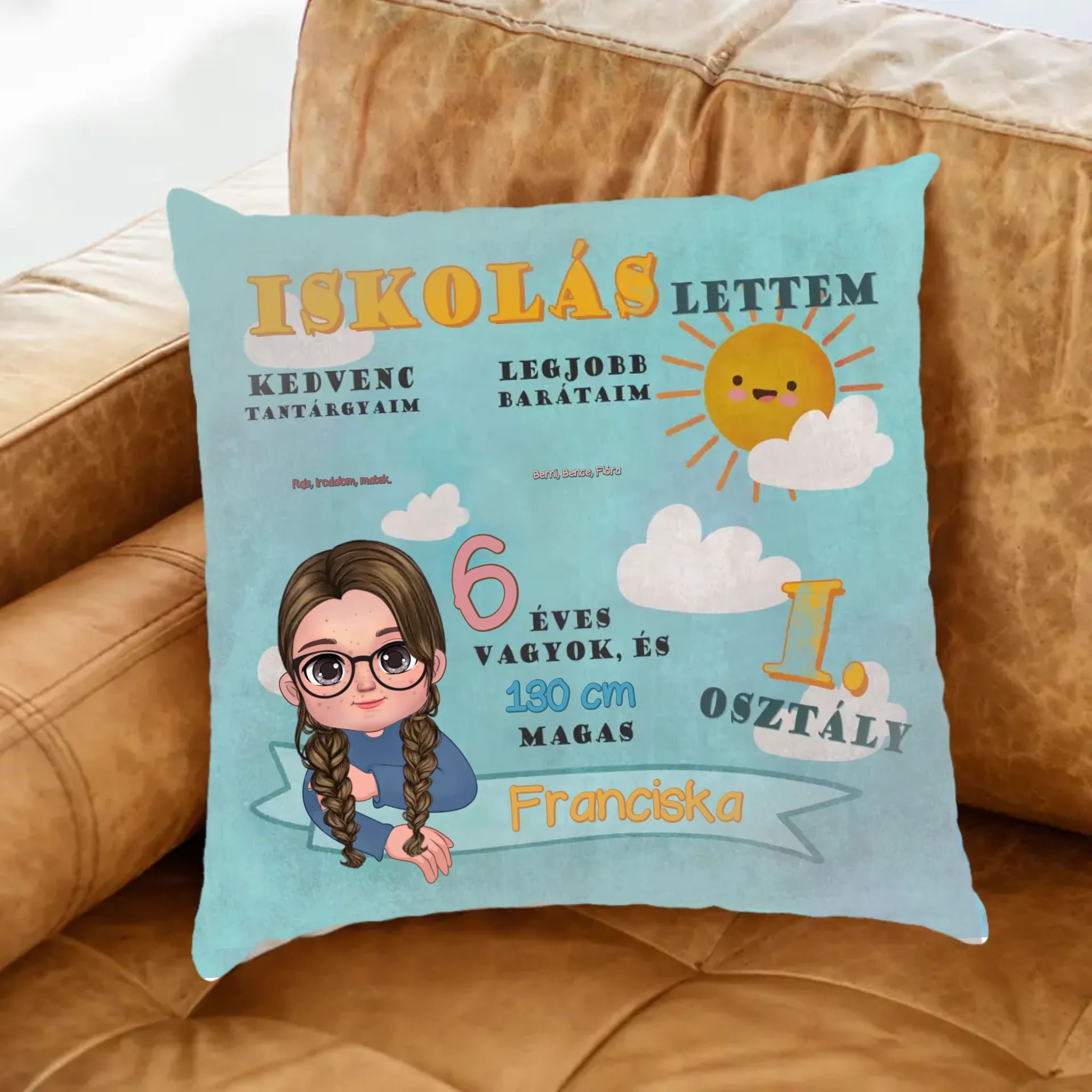 Egyedi ajándék gyerekeknek - iskolás lettem személyre szabható párna