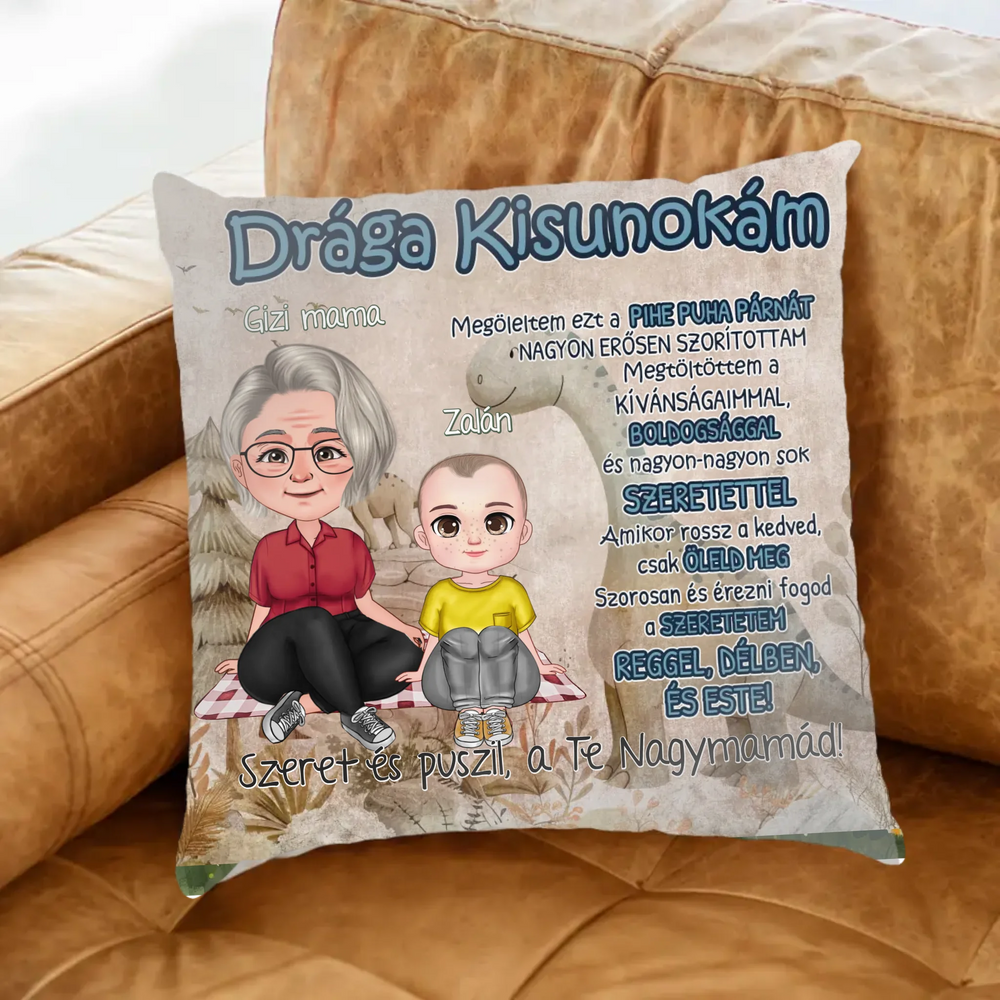 Drága Kisunokám egyedi ajándék párna cuki karakterekkel - Mamától unokának