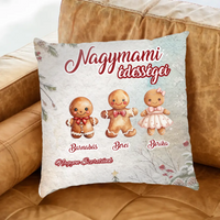 Feliratos ajándék fullprint párna nagymamáknak választható mézeskalács figurákkal