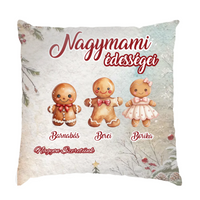 Feliratos ajándék fullprint párna nagymamáknak választható mézeskalács figurákkal