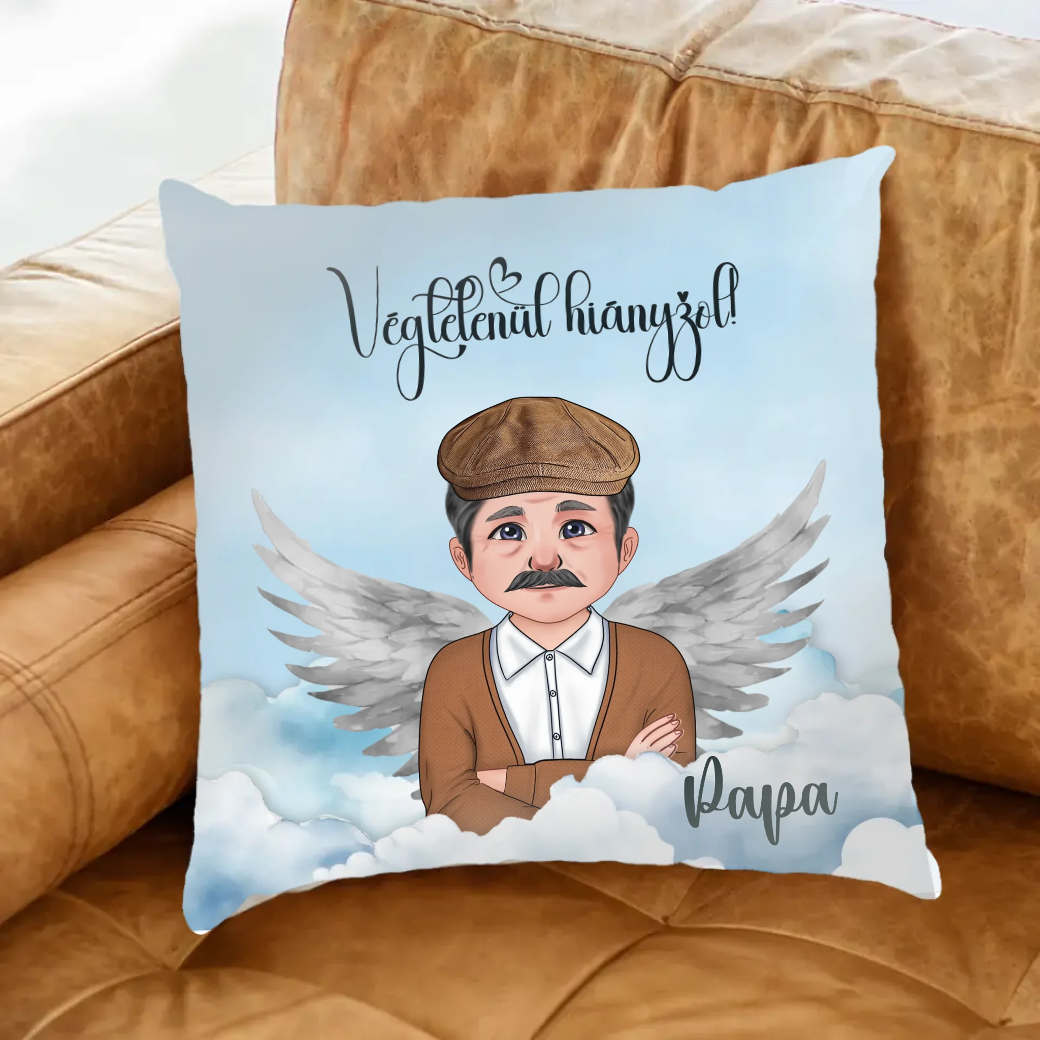 Angyal nagypapa szerkeszthető karakteres Fullprint párna 
