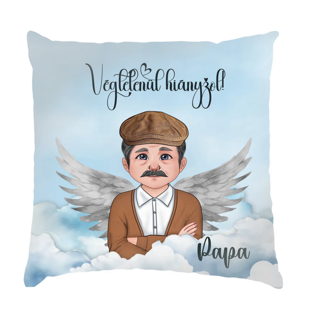 Angyal nagypapa szerkeszthető karakteres Fullprint párna 