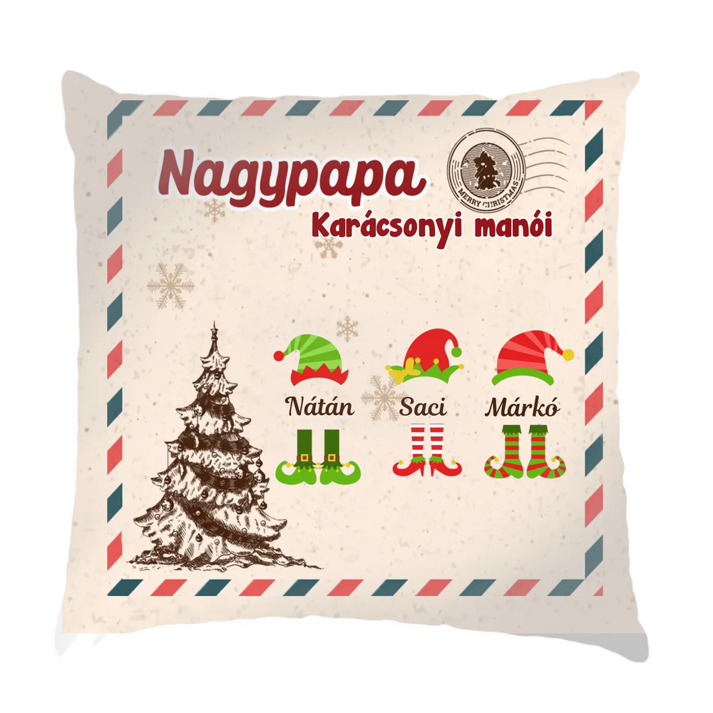 Nagypapa karácsonyi manói - Szerkeszthető karácsonyi ajándék párna fullprint nyomattal