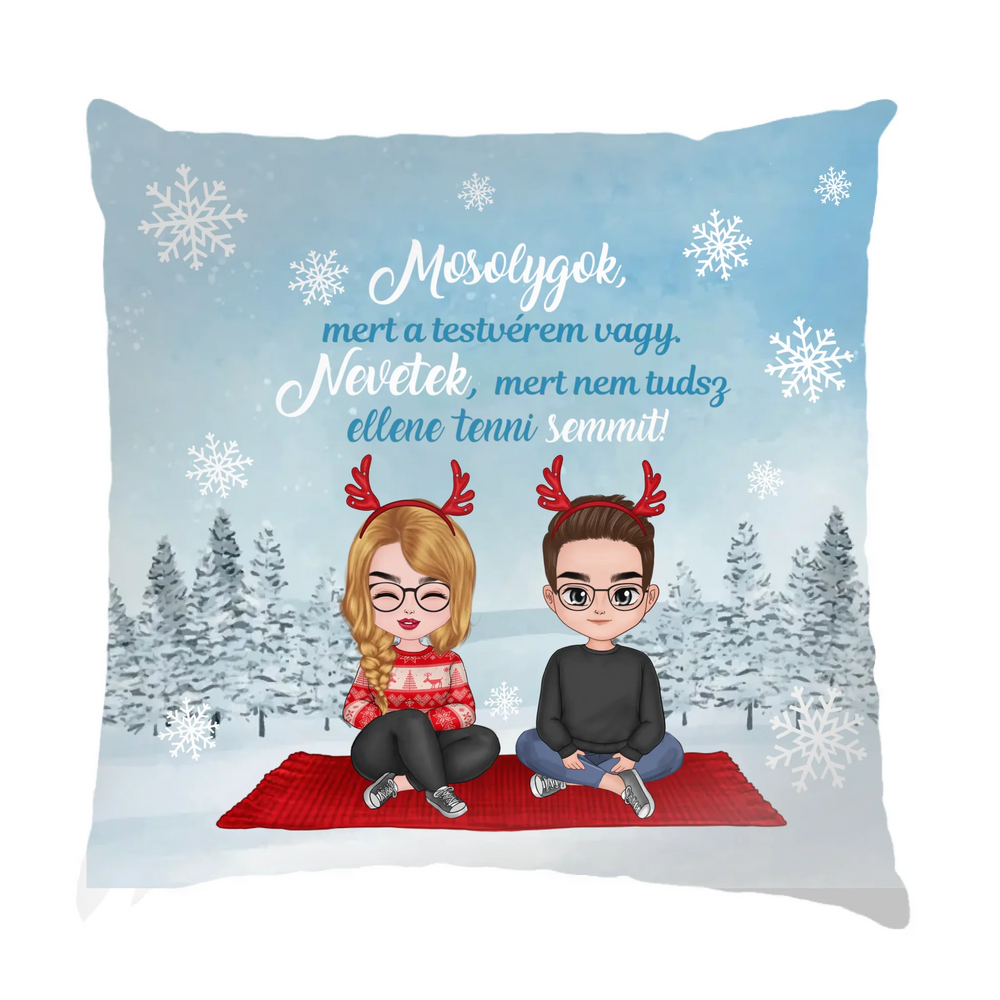 Cuki karakteres karácsonyi ajándék párna Testvéreknek fullprint nyomattal