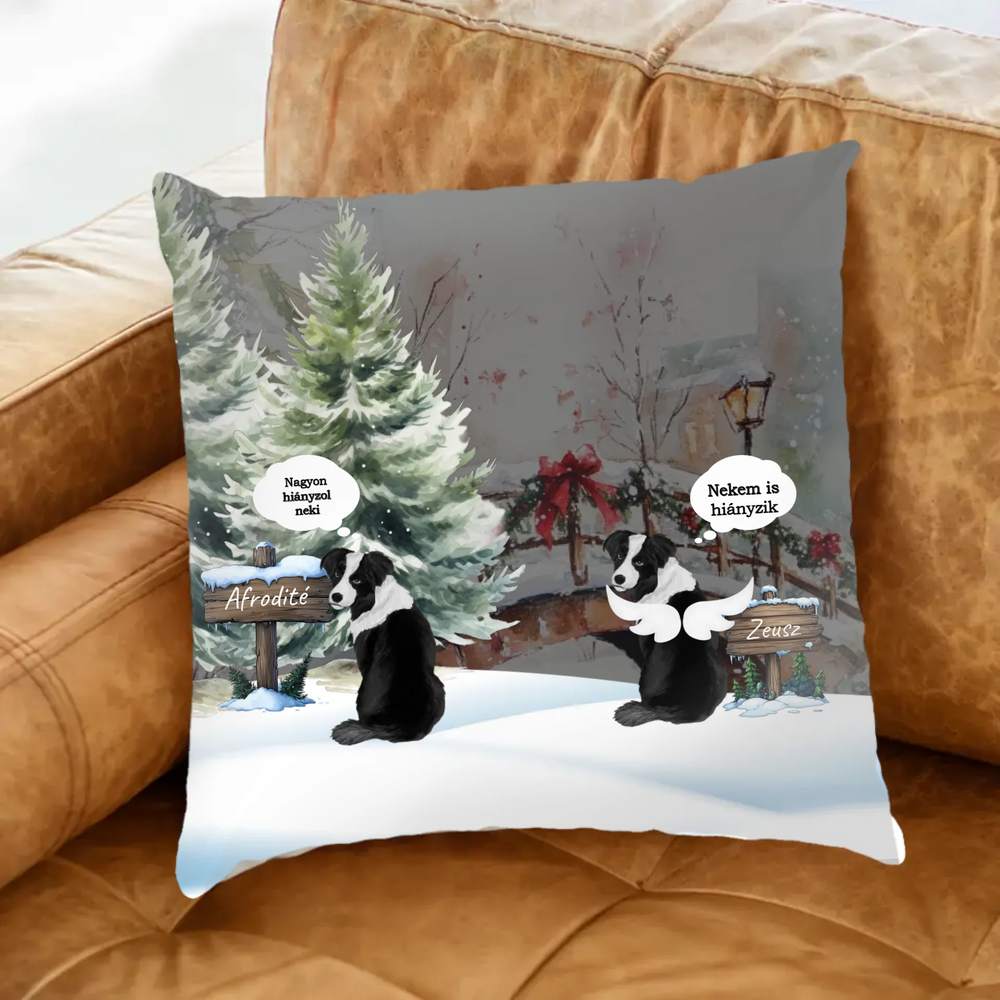 Téli kutyás Fullprint párna egyedi nevekkel és üzenettel 