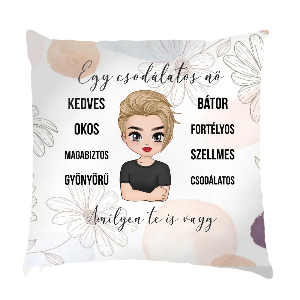 Nőket jellemző fullprint párna egyedi feliratokkal