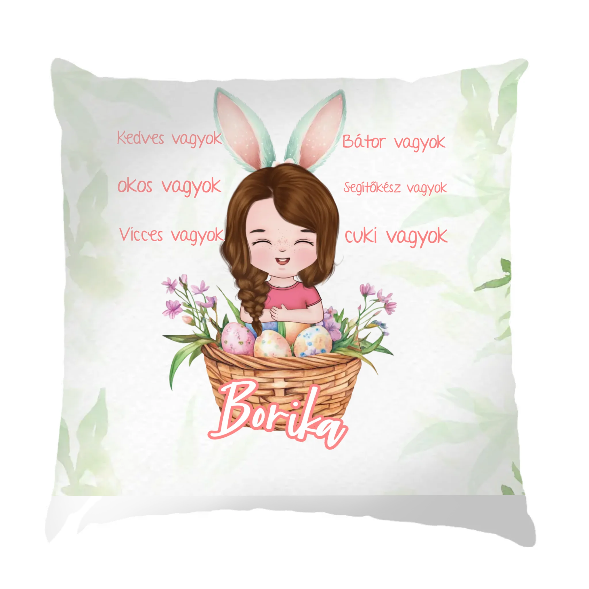 Szerkeszthető karakteres húsvéti jellemzős párna gyerekeknek