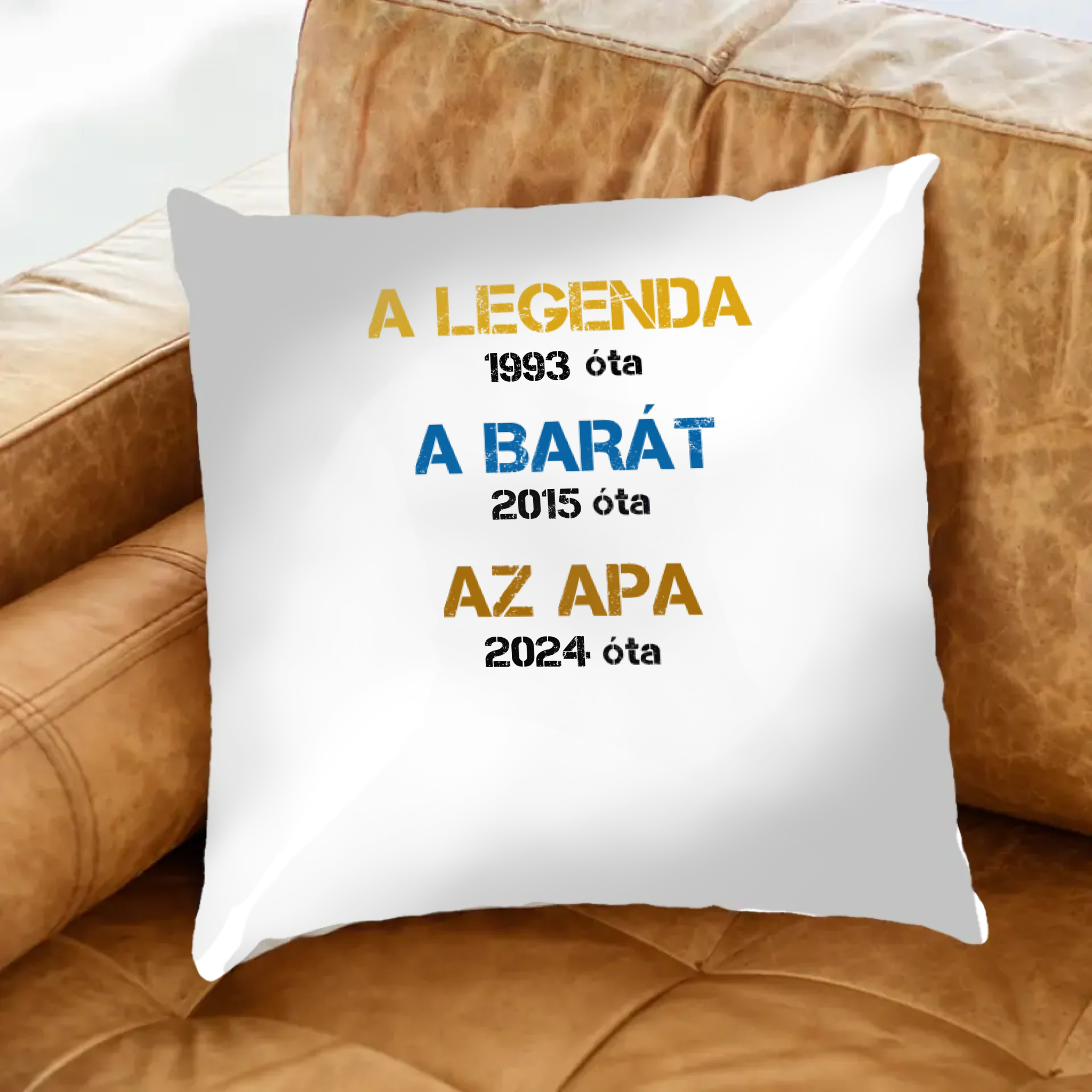 Egyedi évszámos ajándék apáknak A legenda, a barát, az apa párna
