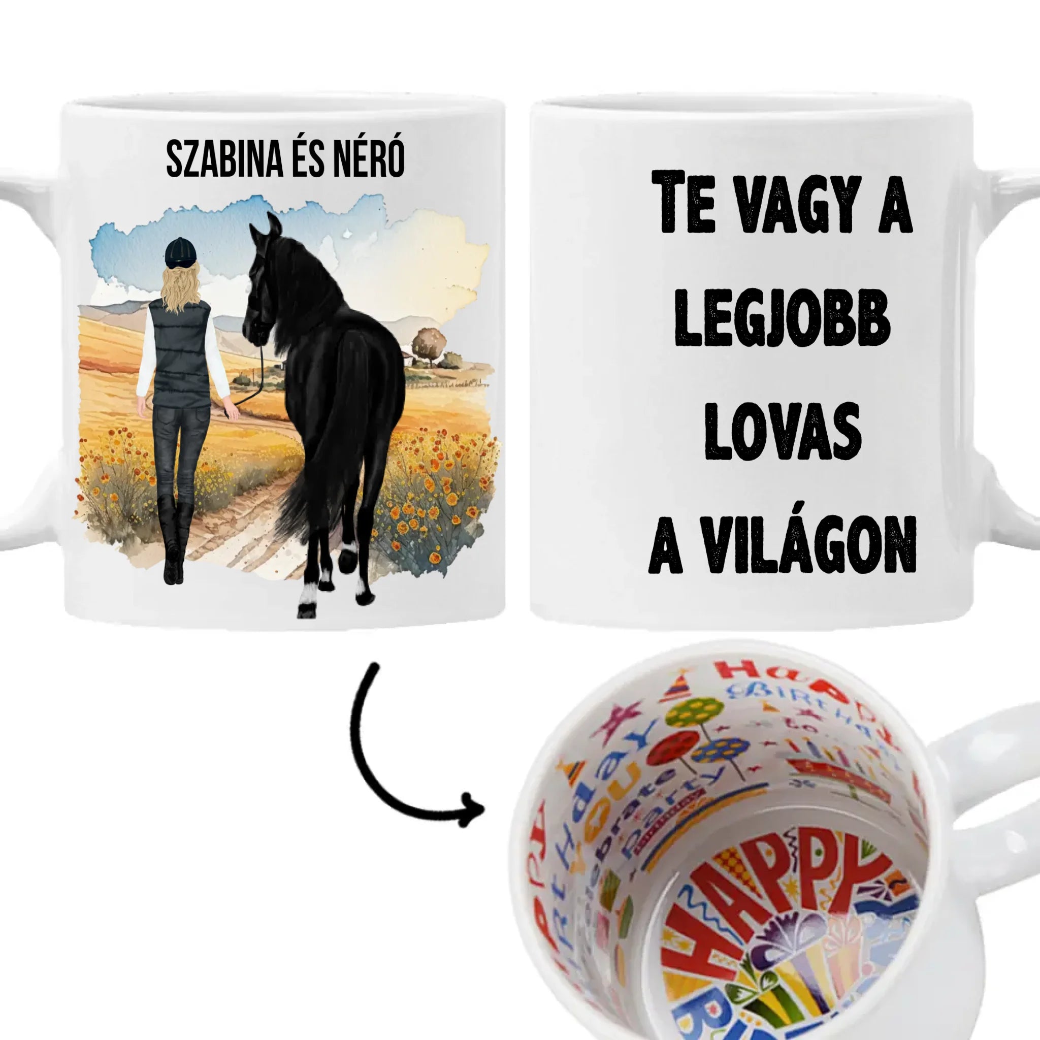 Egyedi lovas bögre nőknek névvel