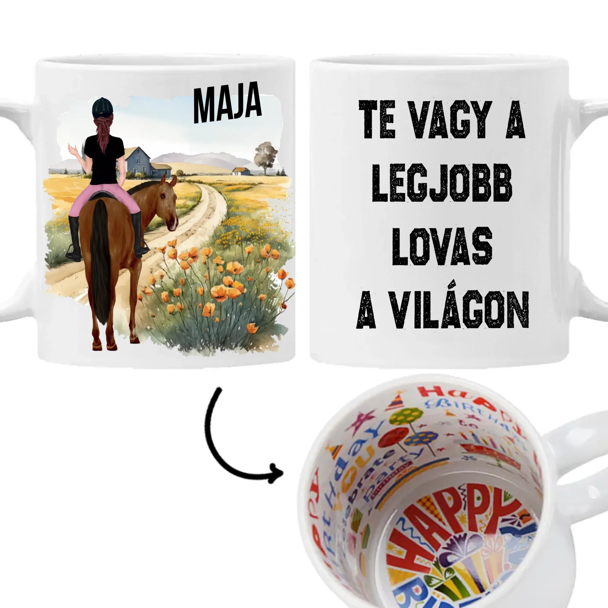 Egyedi lovas bögre lányoknak névvel