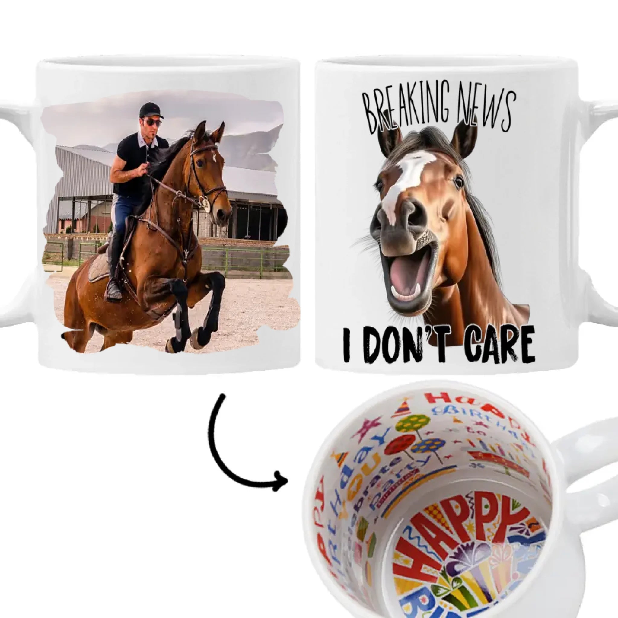 Vicces feliratos lovas bögre fényképpel