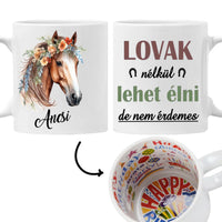 Virágos lovas bögre egyedi névvel
