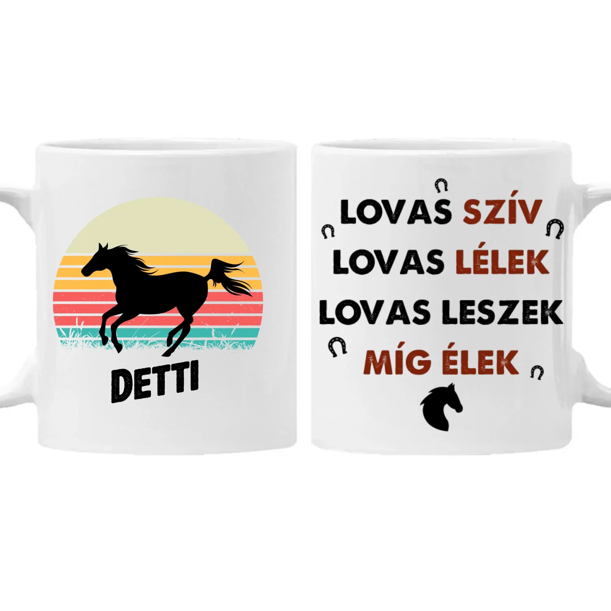 Naplementés lovas bögre egyedi felirattal