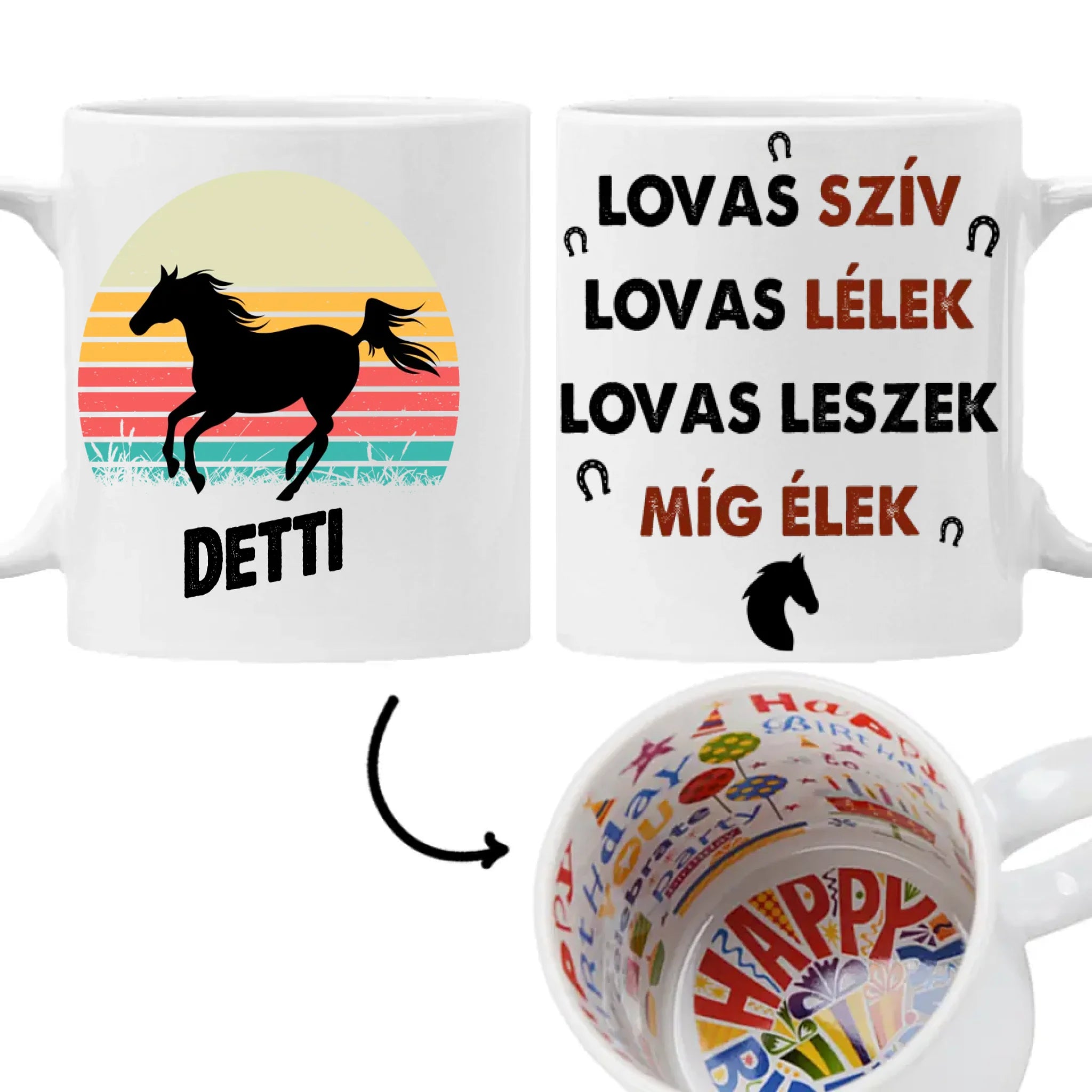 Naplementés lovas bögre egyedi felirattal