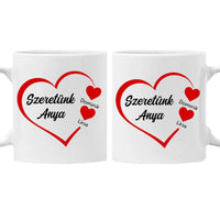 Szeretünk Anya feliratos bögre szerkeszthető nevekkel