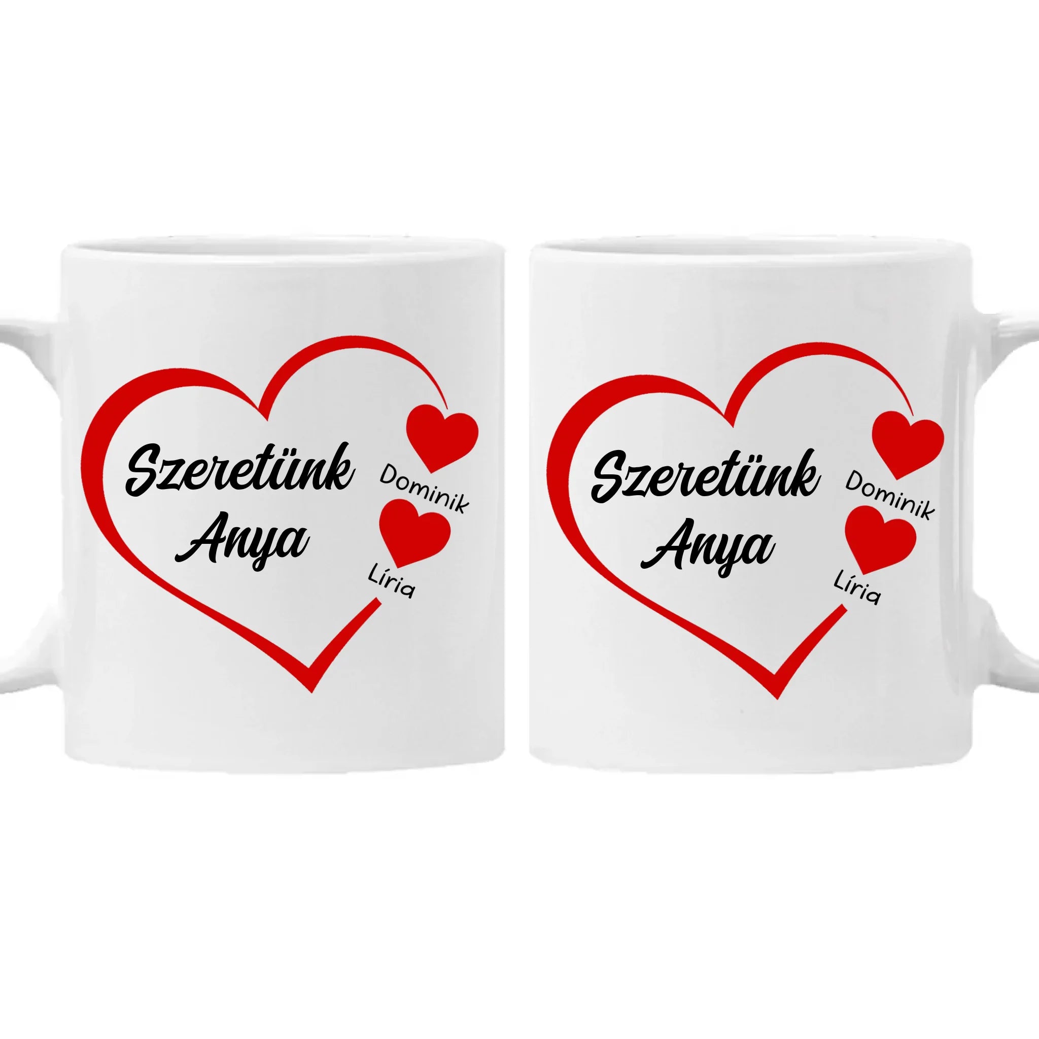 Szeretünk Anya feliratos bögre szerkeszthető nevekkel