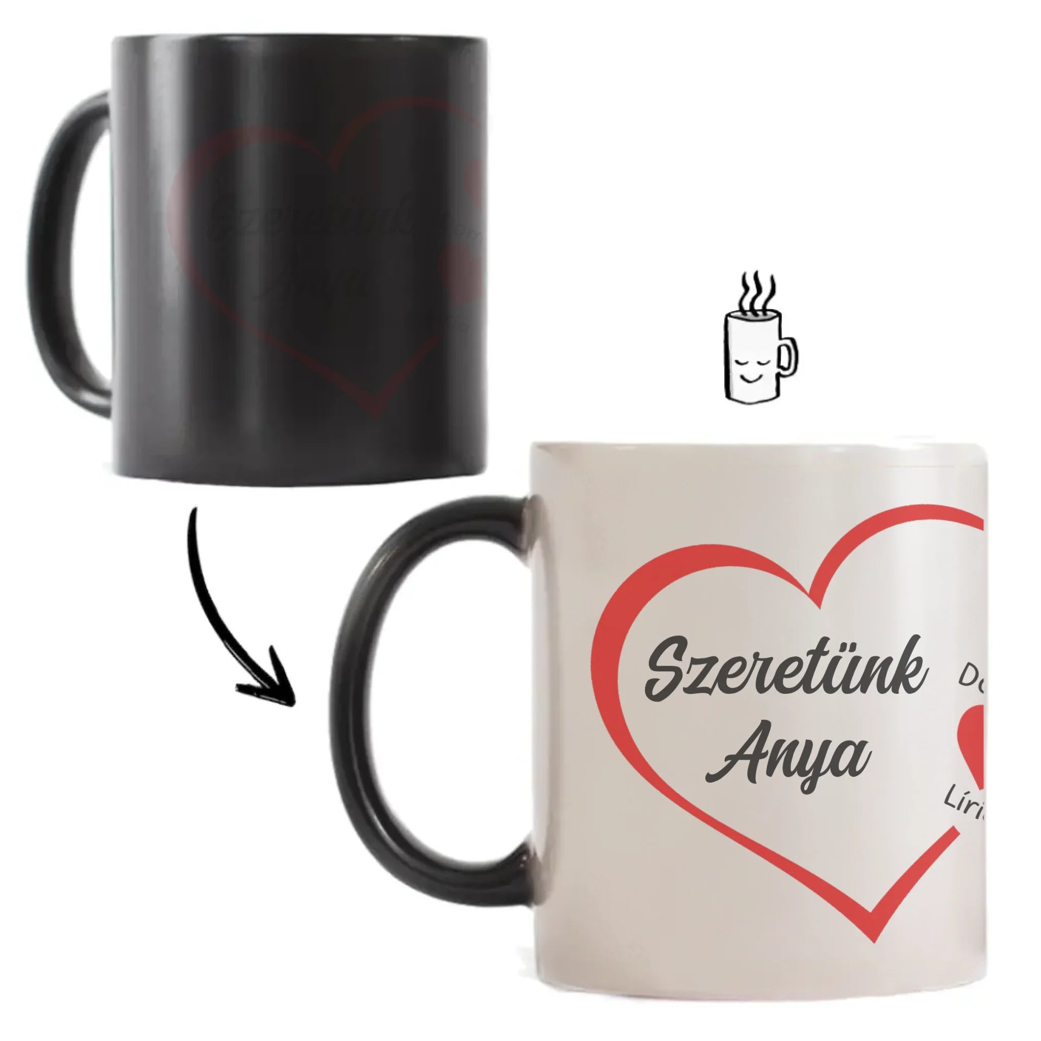 Szeretünk Anya feliratos bögre szerkeszthető nevekkel