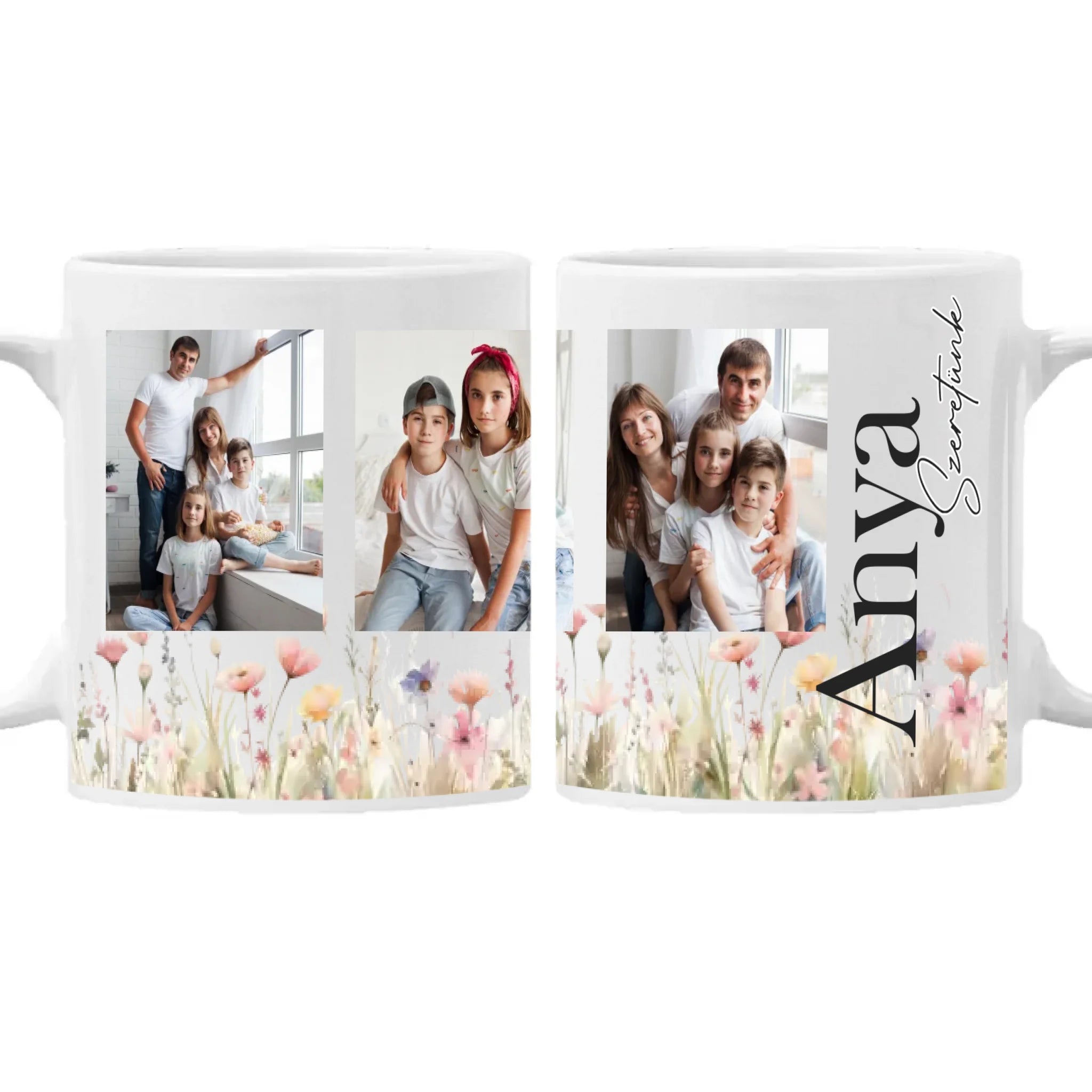 Anya szeretünk - egyedi képes bögre választható felirattal
