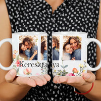 Keresztanya szeretünk - egyedi képes bögre választható felirattal