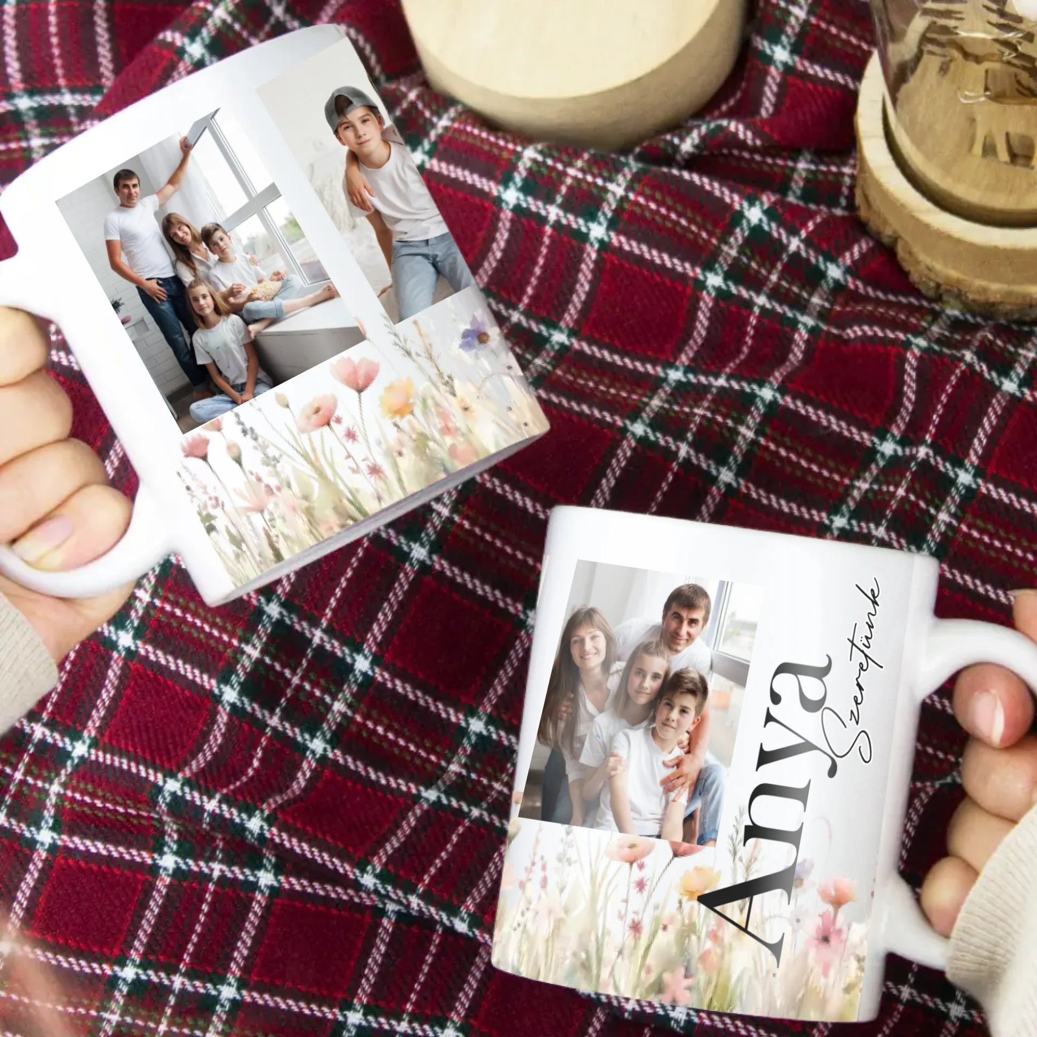 Anya szeretünk - egyedi képes bögre választható felirattal