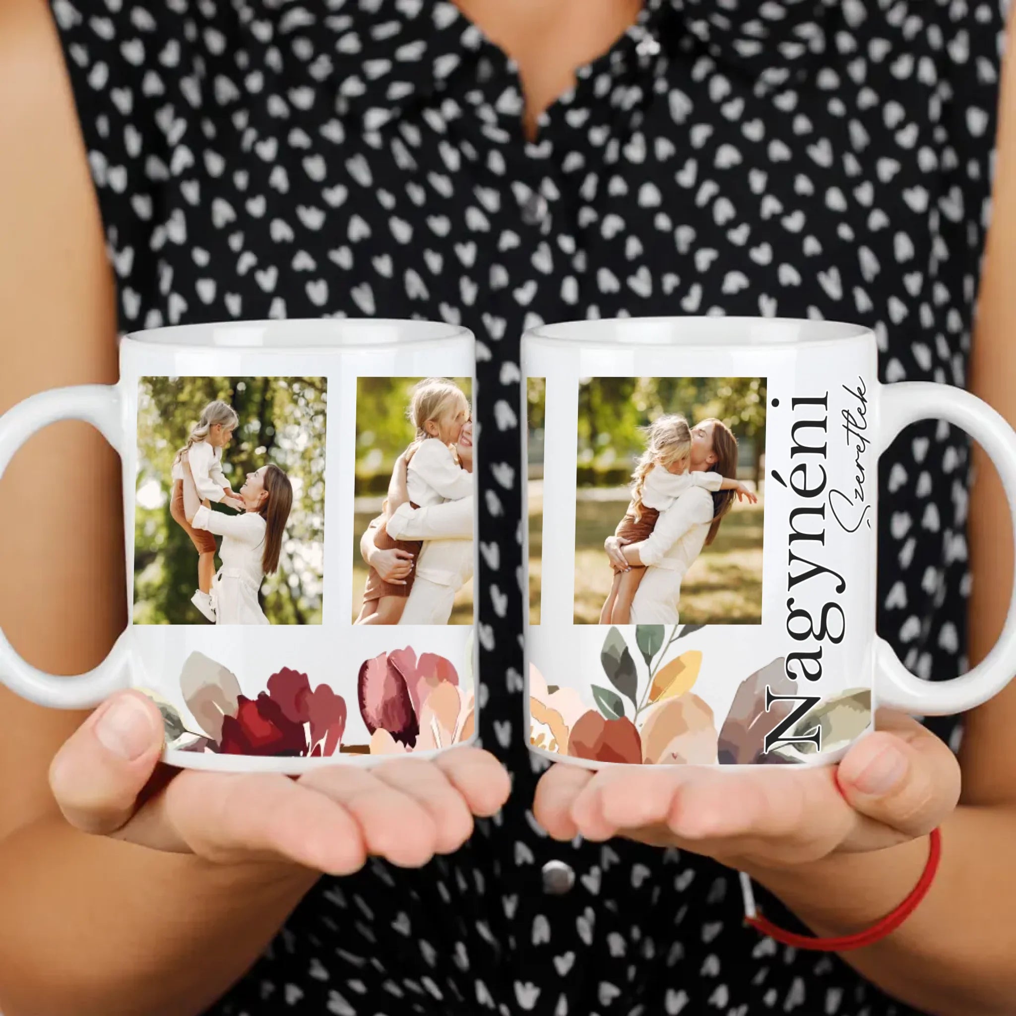 Nagynéni szeretünk - egyedi képes bögre választható felirattal