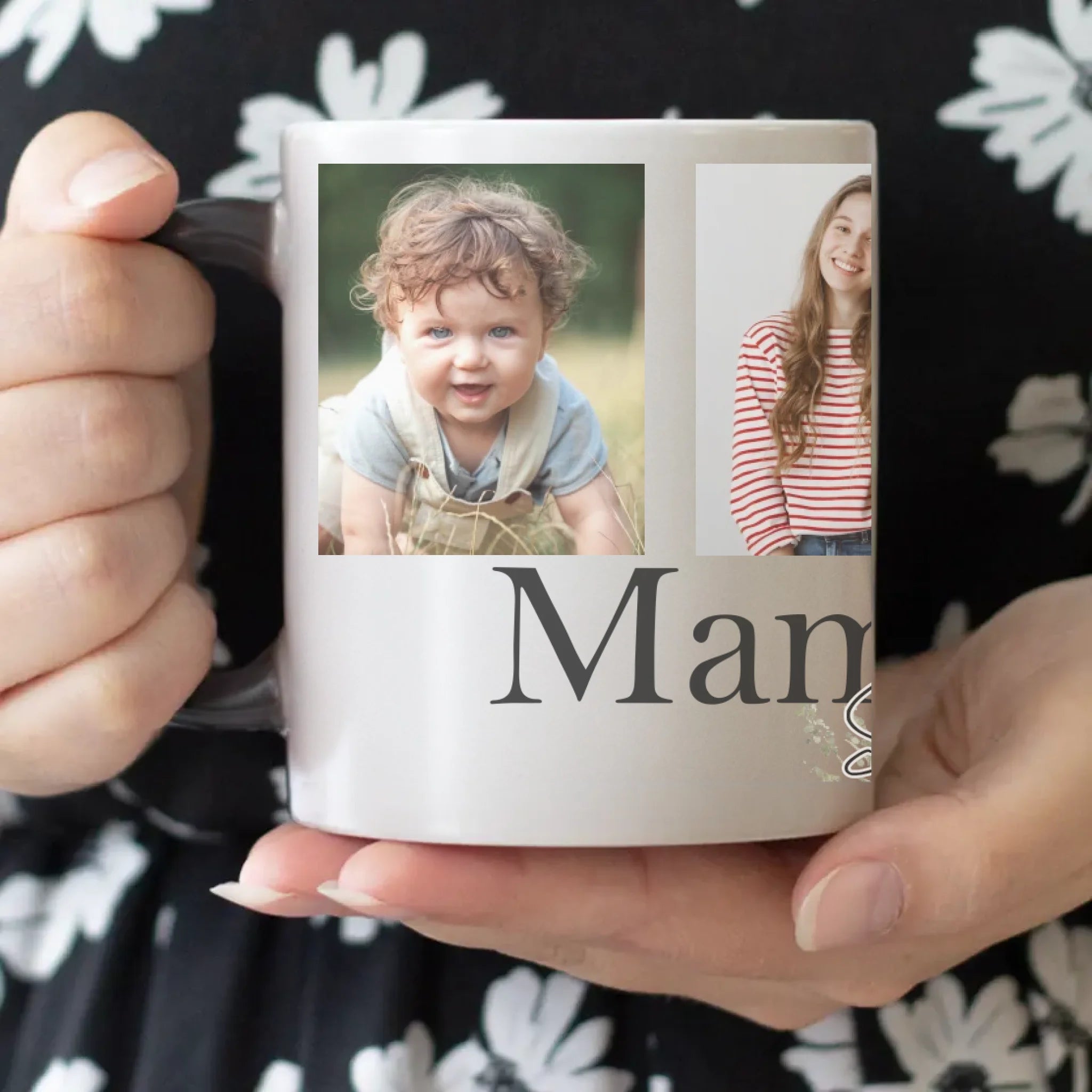 Mama szeretünk - egyedi képes bögre választható felirattal