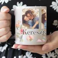 Keresztanya szeretünk - egyedi képes bögre választható felirattal