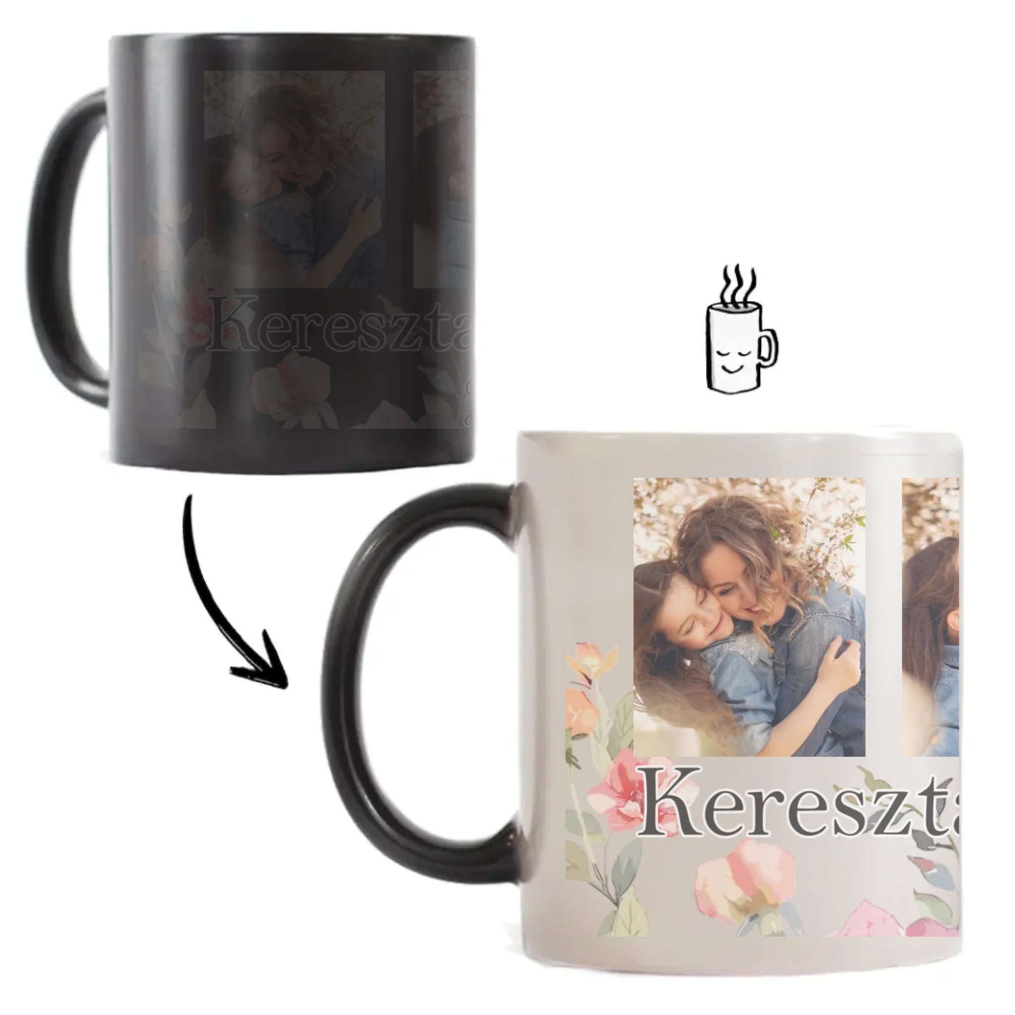 Keresztanya szeretünk - egyedi képes bögre választható felirattal