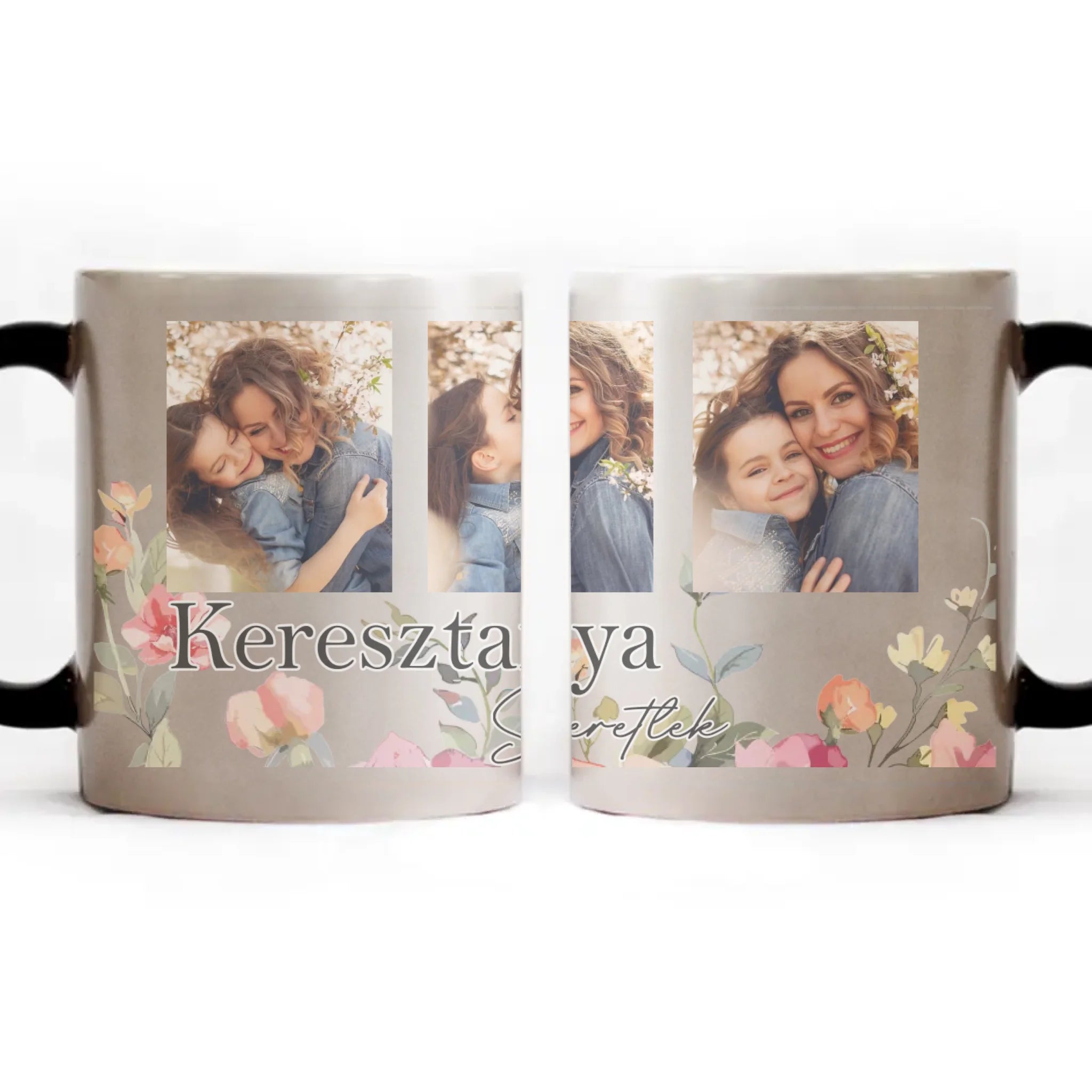 Keresztanya szeretünk - egyedi képes bögre választható felirattal