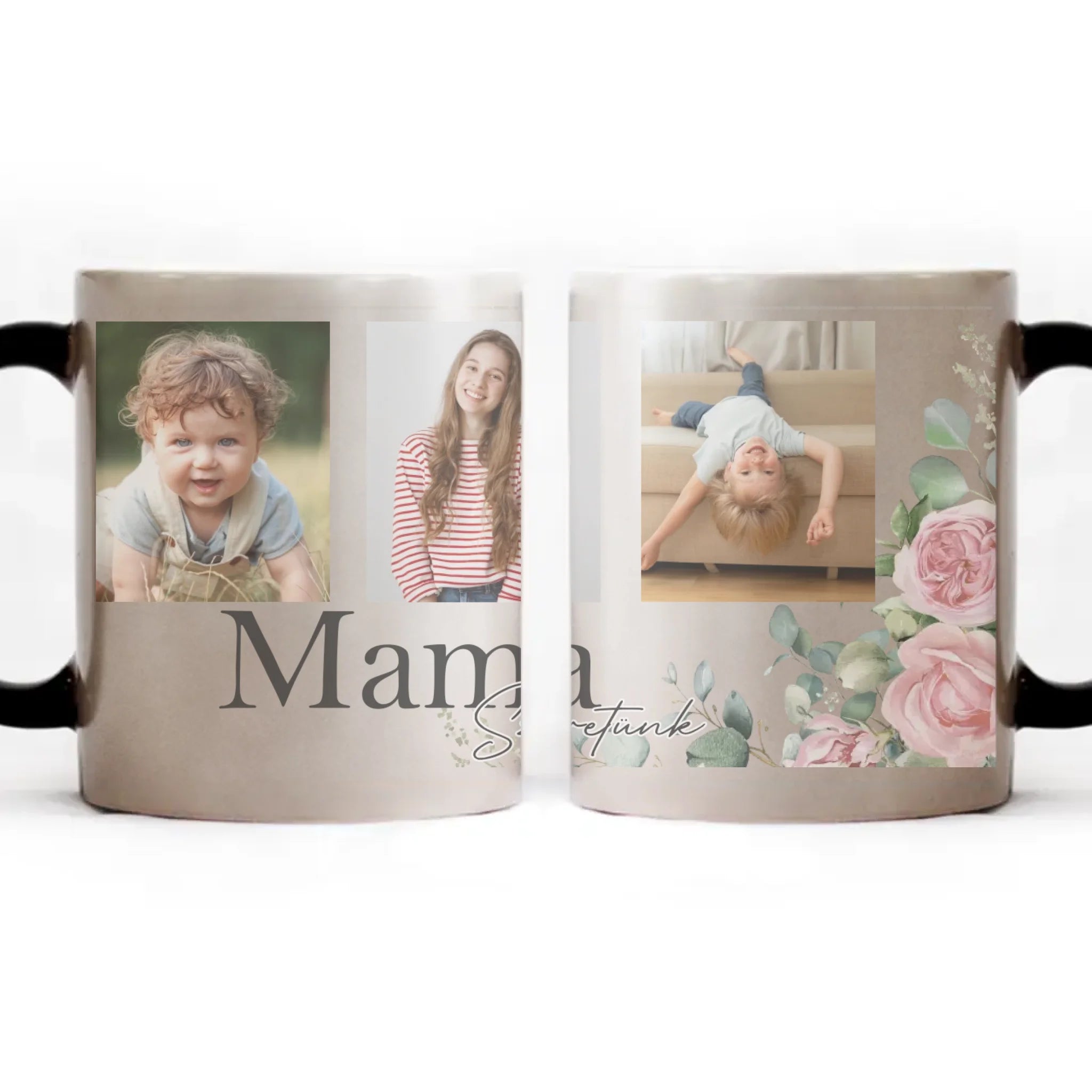 Mama szeretünk - egyedi képes bögre választható felirattal