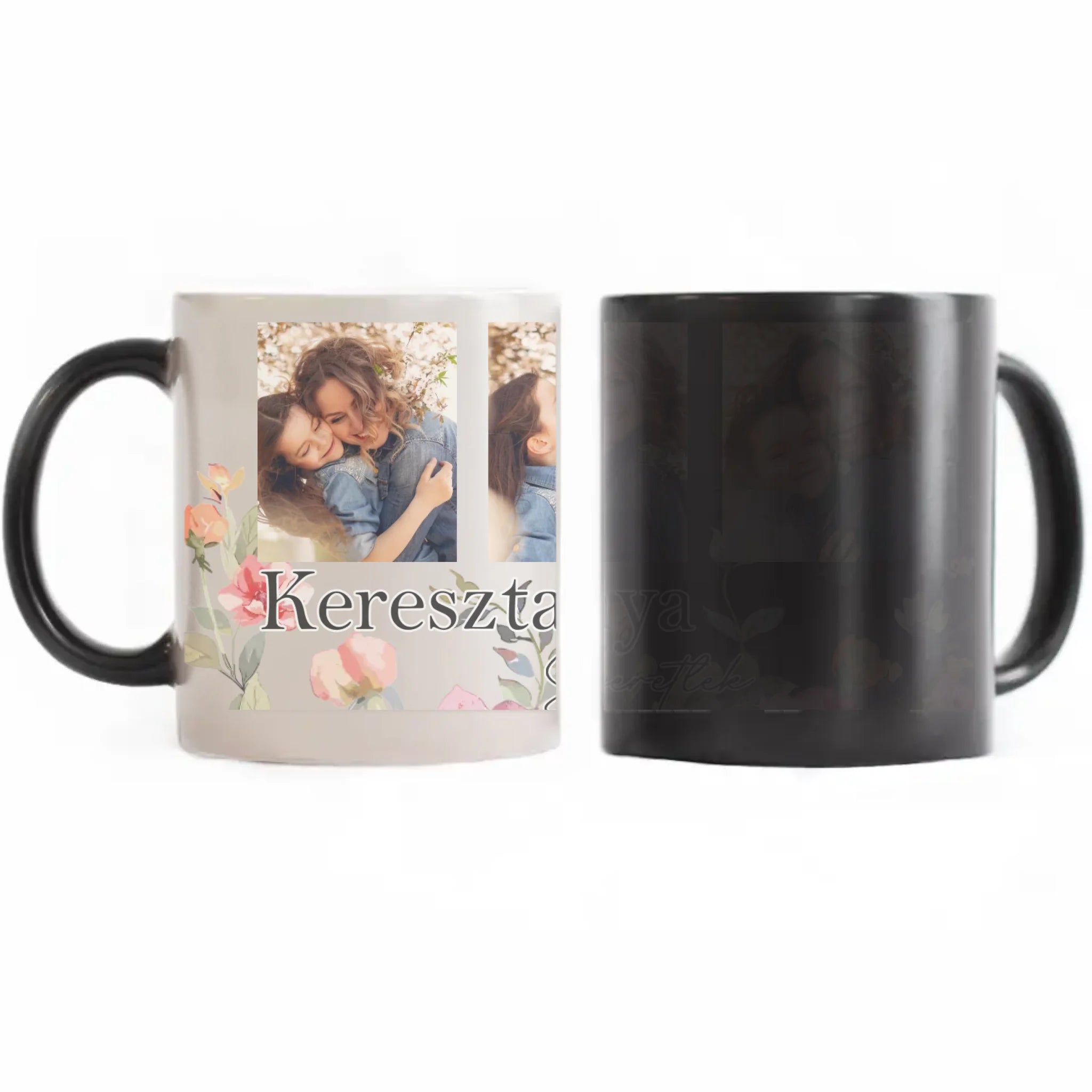 Keresztanya szeretünk - egyedi képes bögre választható felirattal