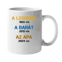 Egyedi évszámos ajándék apáknak A legenda, a barát, az apa bögre