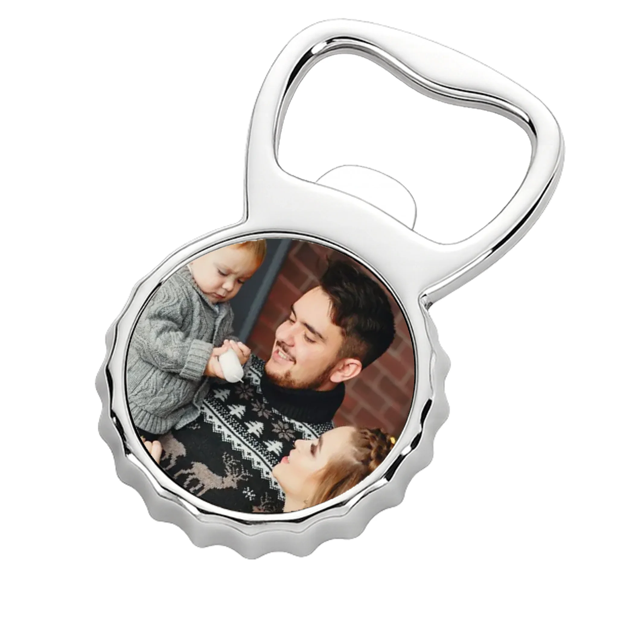 Karácsonyi ajándék apáknak - sörnyitó hűtőmágnes egyedi képpel